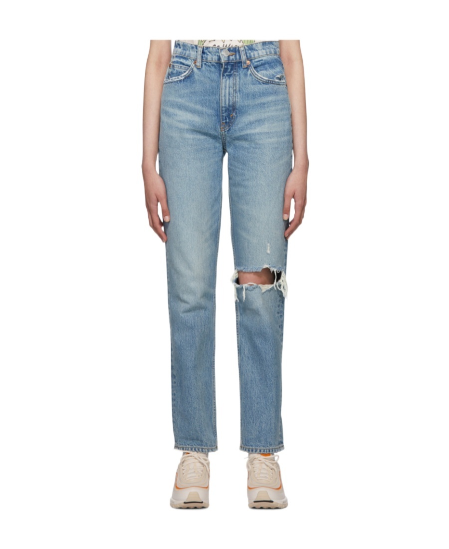 Re/done 70s Straight Cut Jeans In Worn Med Raf In Blue
