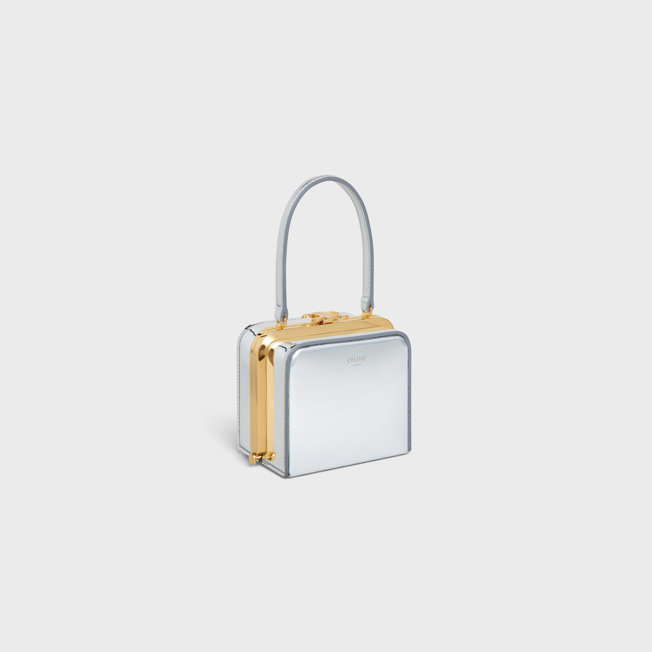 Celine Mirror Fabric Triomphe Handbag In White