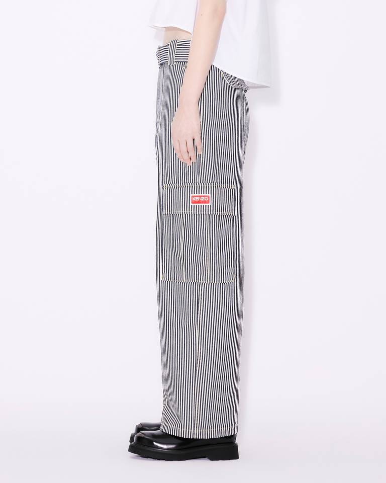 Kenzo Straight-cut Striped Army Jeans In Gray