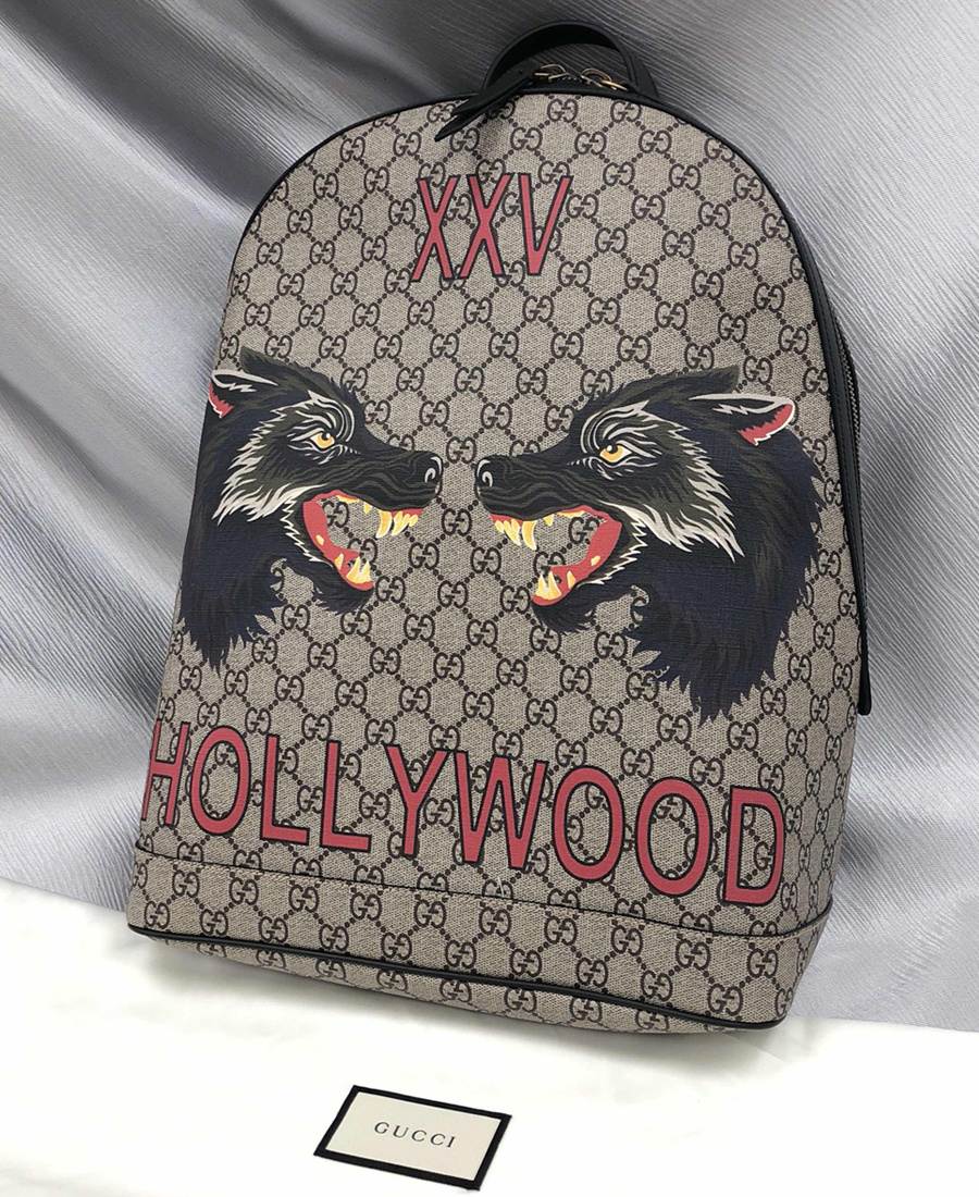 Gucci Wolf Head Printed Backpack In Multicolor