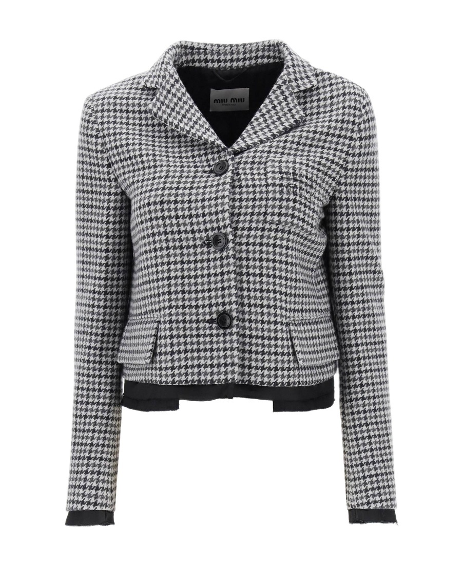 Miu Miu Checked Button-up Jacket In Gray