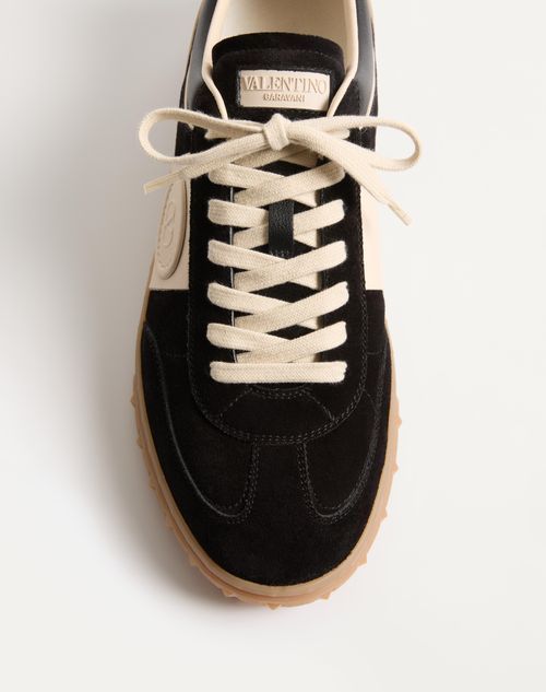 Valentino Garavani Upvillage Low Top Trainer In Split Leather And Calfskin Nappa Leather In Black