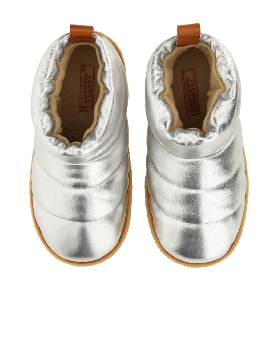 Isabel Marant "eskee" Flat Sole Metallic Finish Boots In White