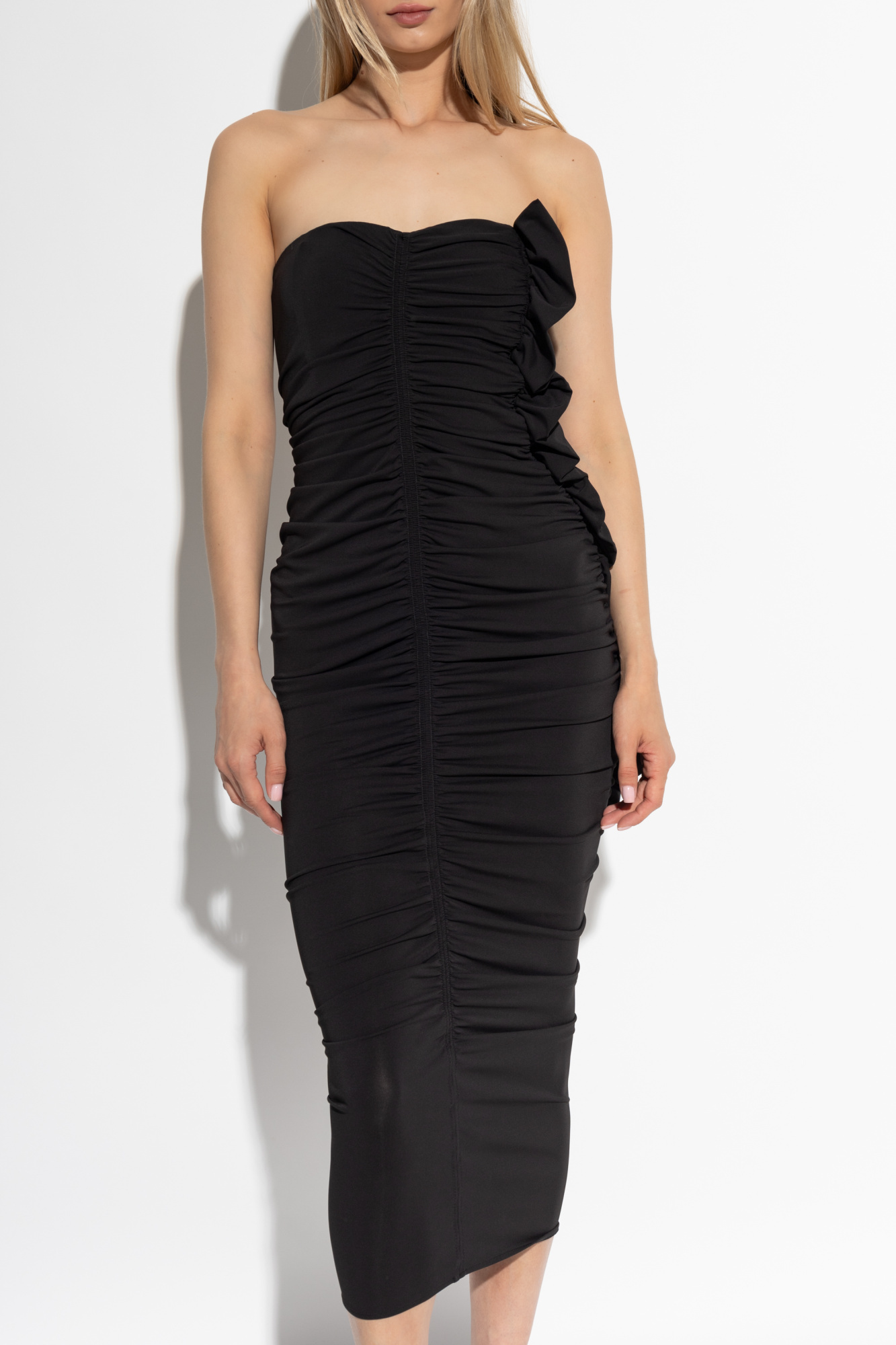 Attico Ruched Midi Dresses In Black