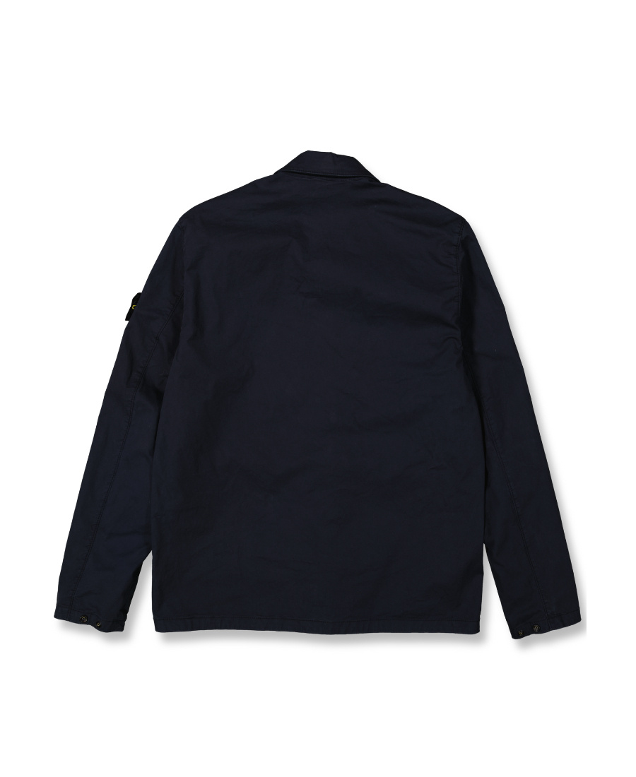 Stone Island Compass-patch Zip-up Overshirt In Blue