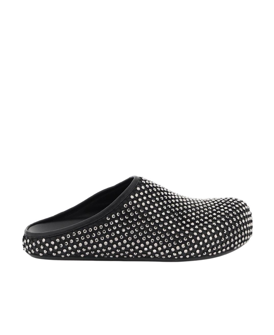 Marni Fussbett Sabot Leather And Crystal-embellished Mesh Clogs In Black