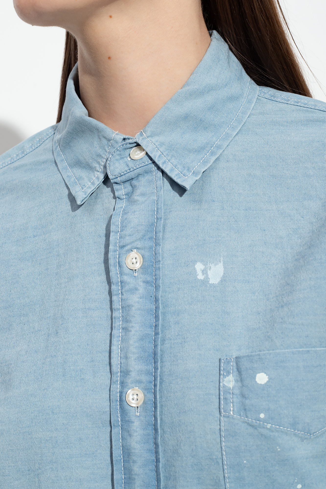 R13 PAINT-SPLATTER CHAMBRAY SHIRT 