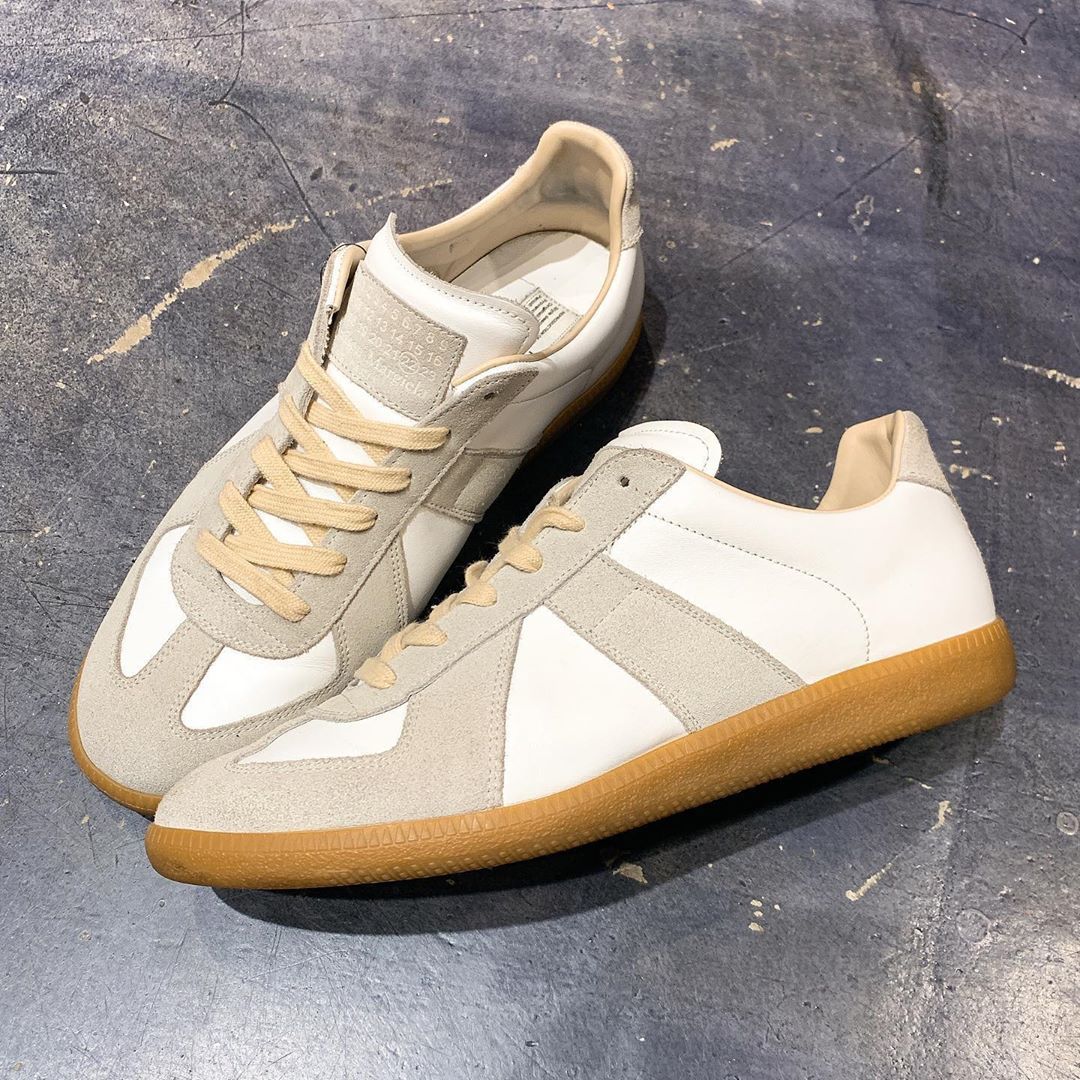 Maison Margiela Low-top Leather Sneakers With Contrasting Details In White