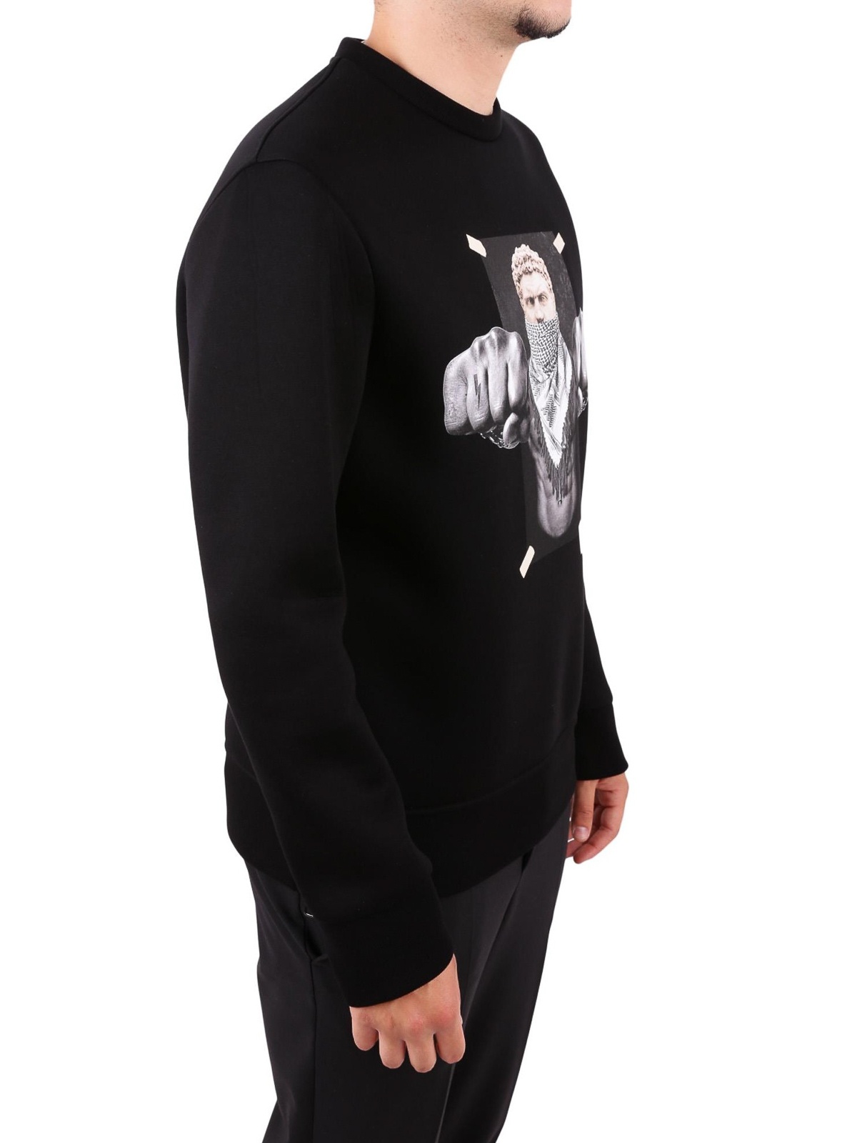 Neil Barrett Frontal Impact Color Printing Detail Hoodie In Black