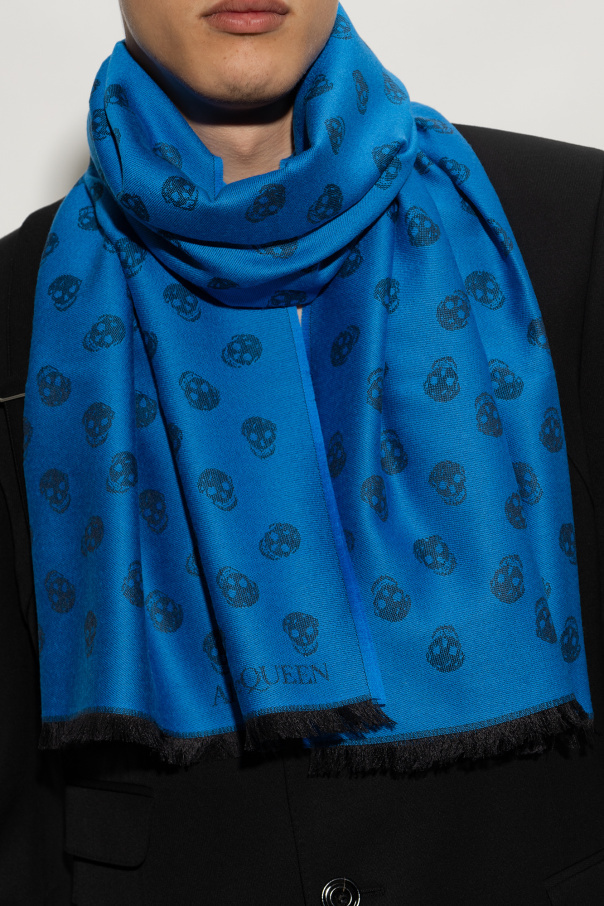 Alexander Mcqueen Skull-jacquard Fringed Scarf In Blue
