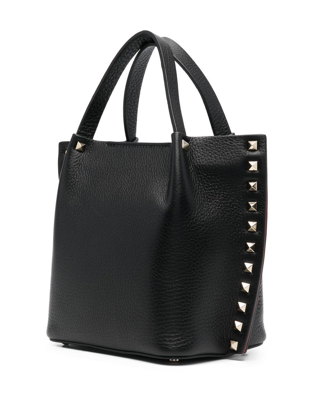 Valentino Powder Pink Studded Leather Tote In Black