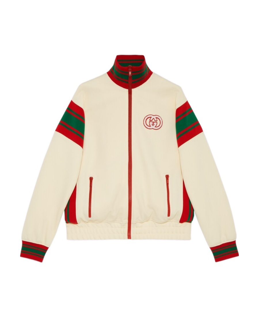 Gucci Web-stripe Zip-up Jacket In Nude