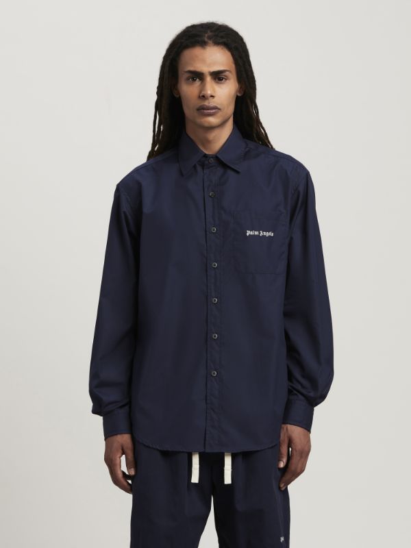 Palm Angels Logo Embroidered Long-sleeved Shirt In Black