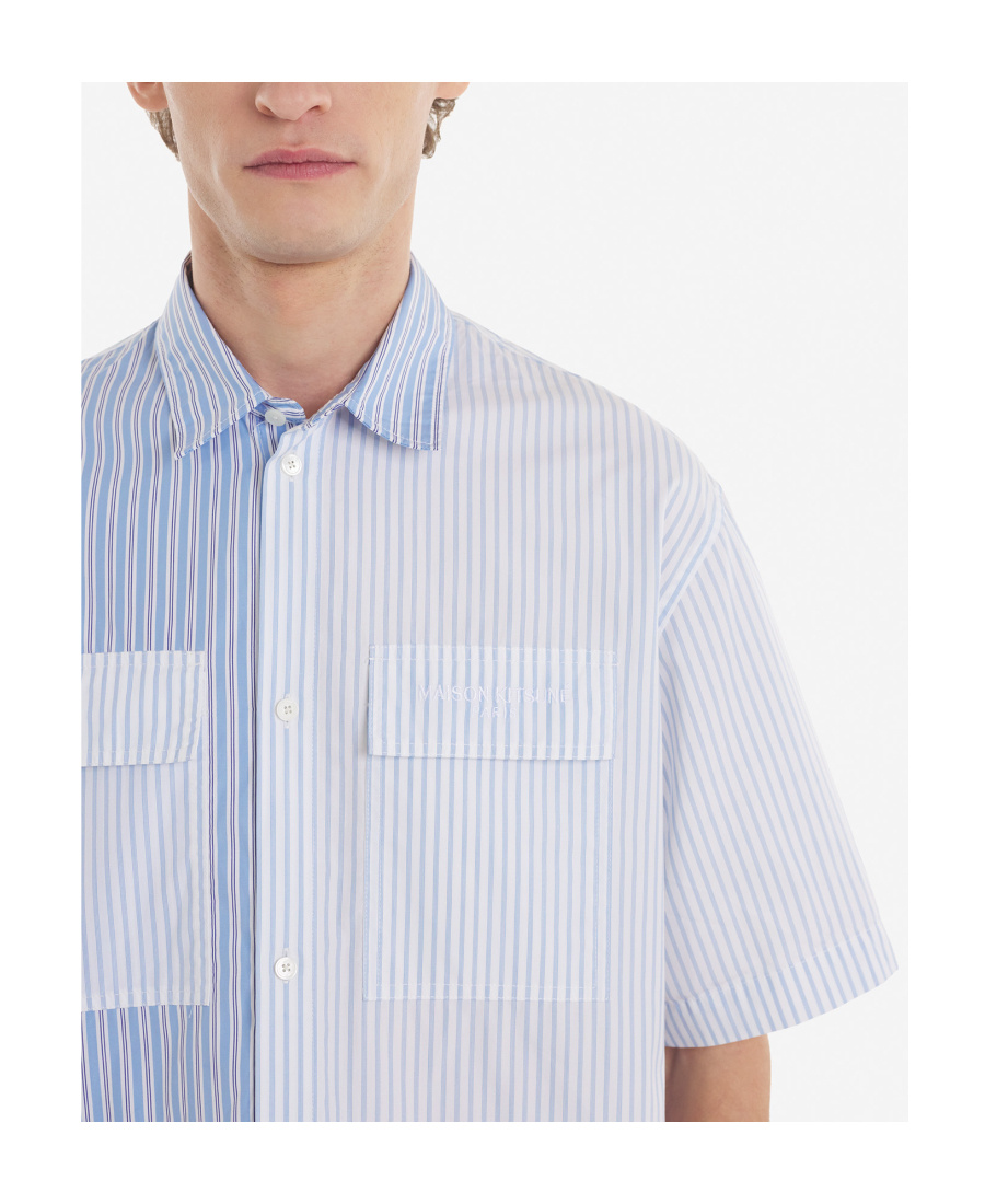 Maison Kitsuné Colour-block Striped Shirt In White