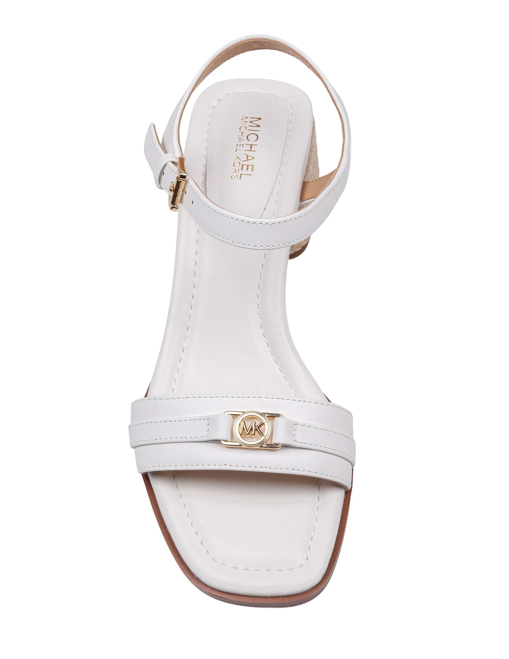 Michael Kors Mandy Sandal In White Leather With Ute Heel In White
