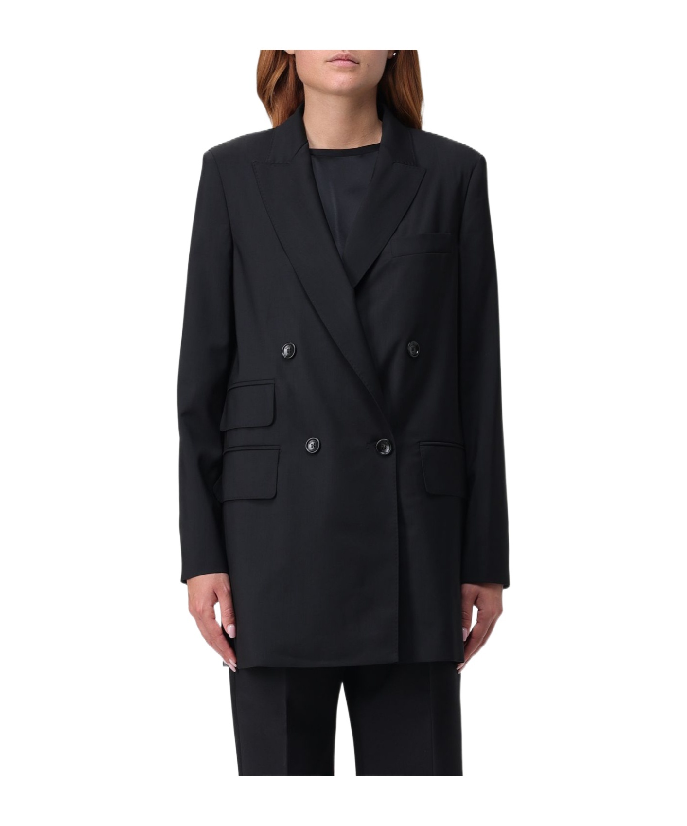 Max Mara Double-breasted Wool Blazer In Black