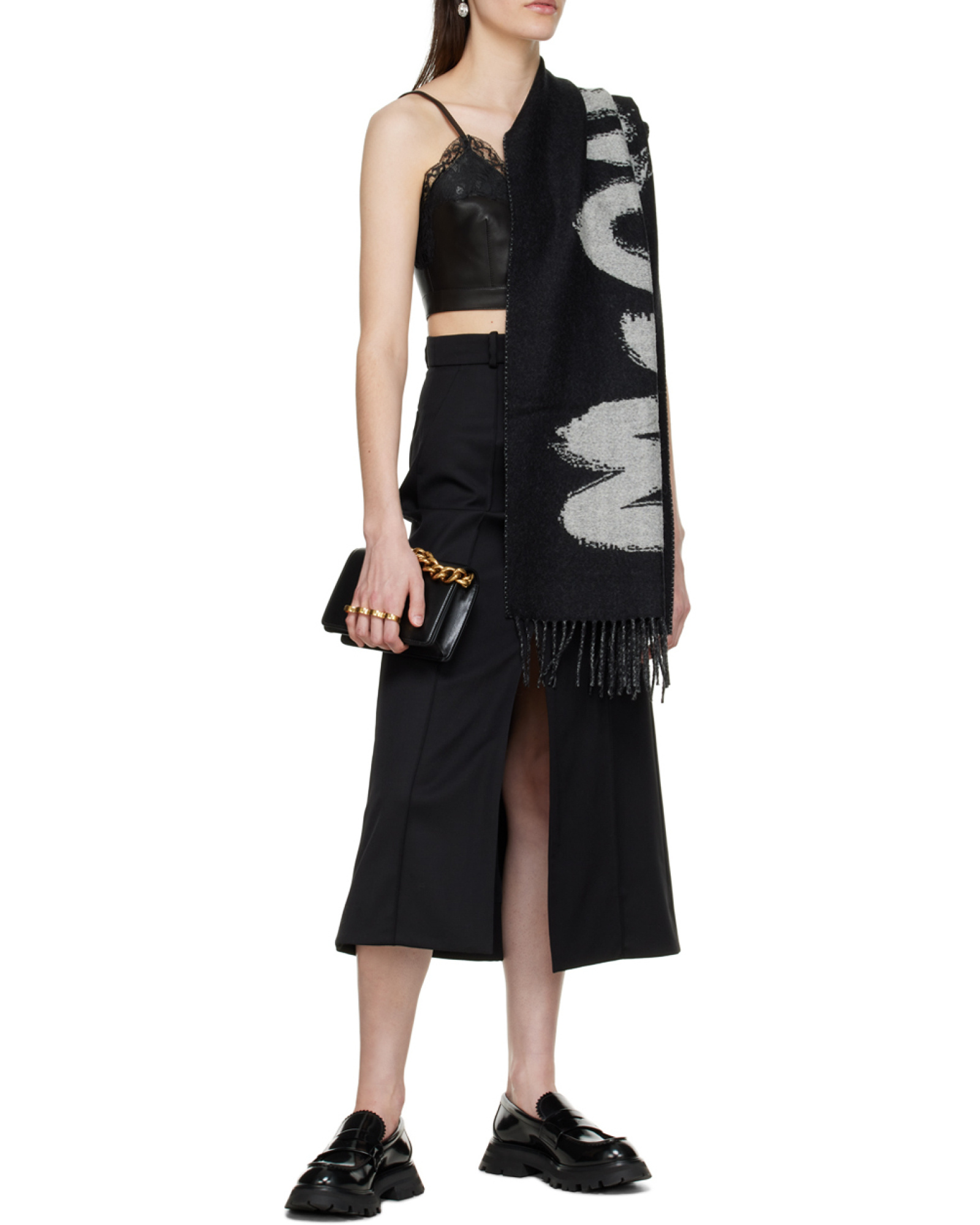 Alexander Mcqueen Graffiti Logo-print Scarf In Black