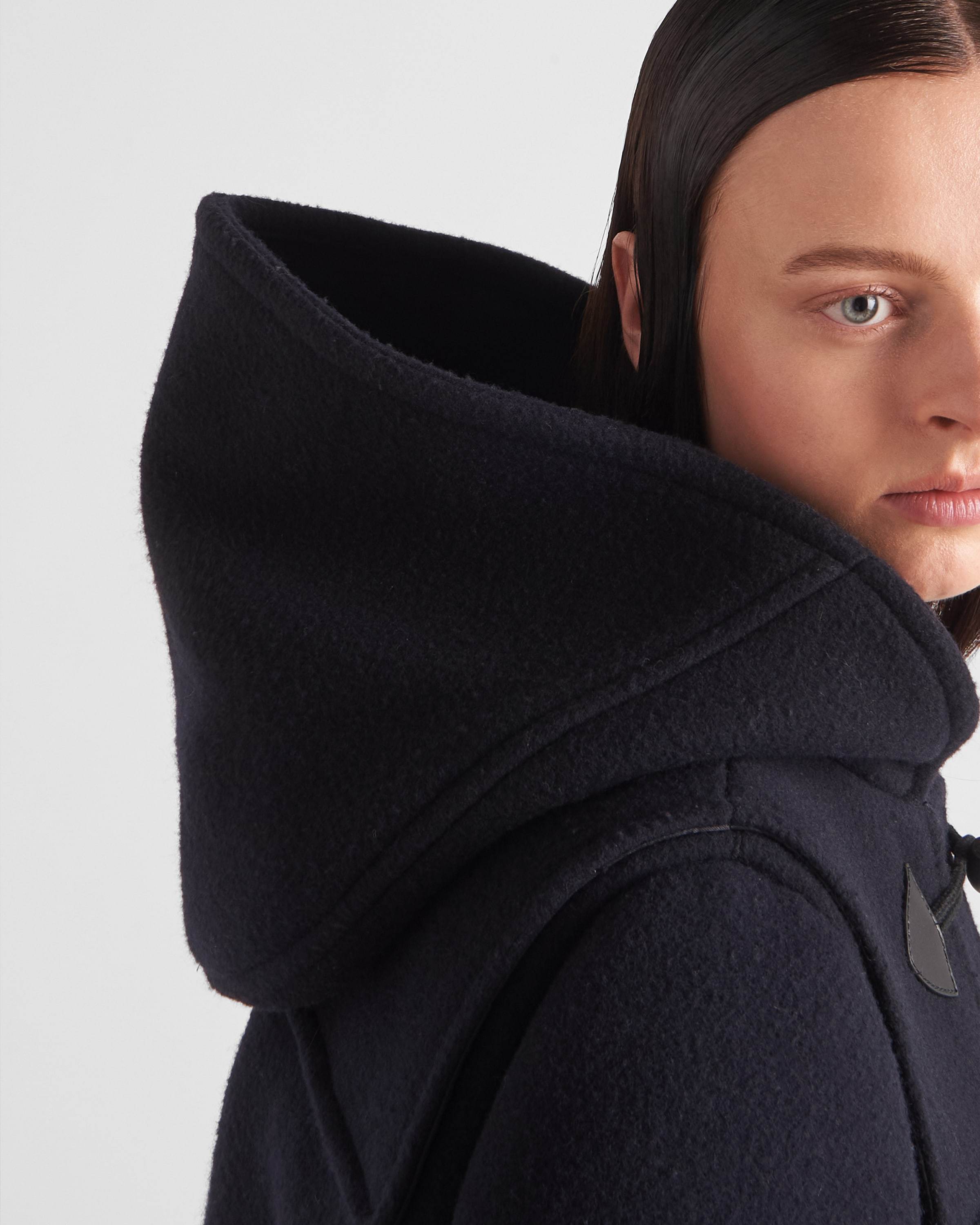Prada Hooded Wool Coat In Blue