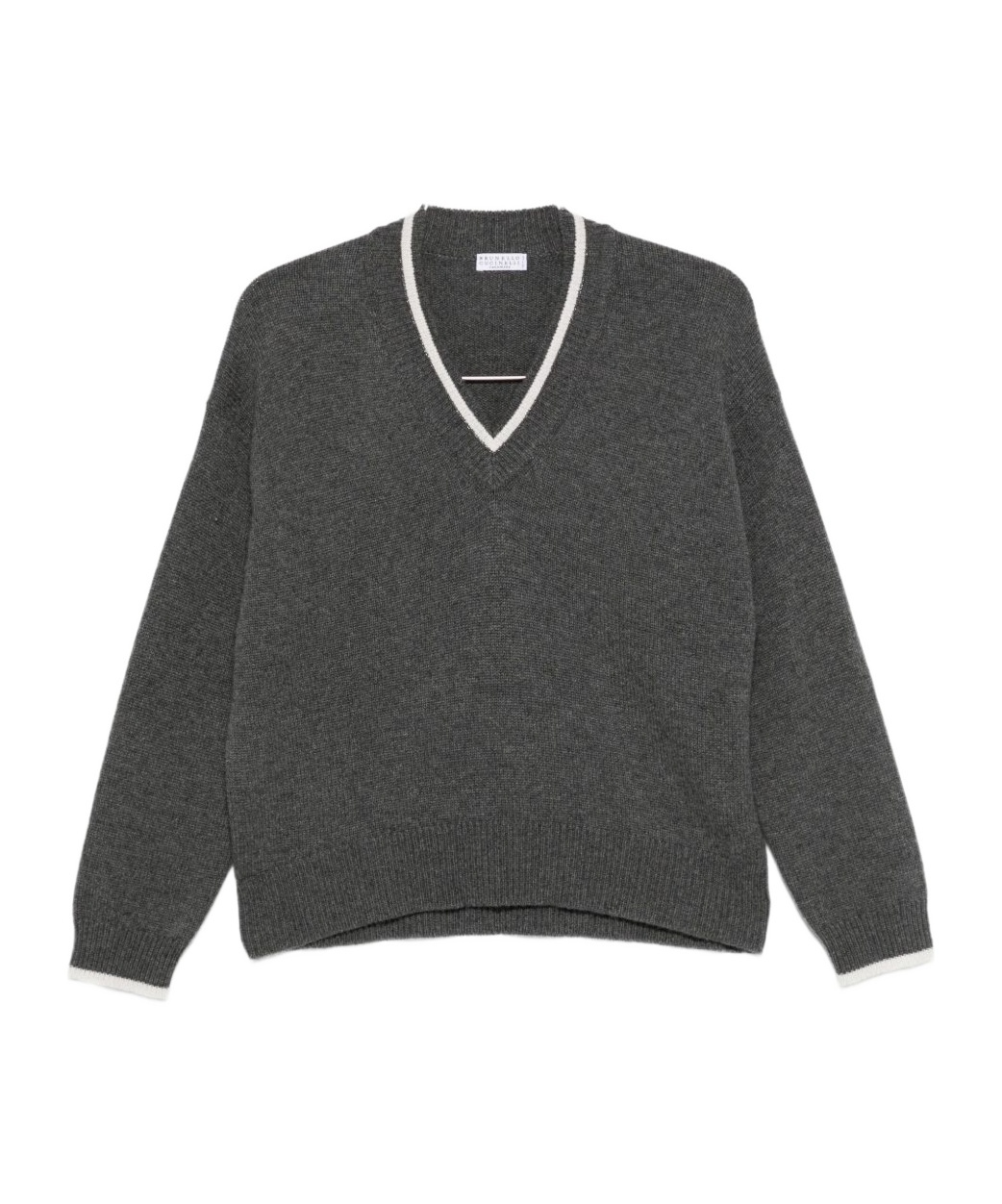 Brunello Cucinelli Ribbed Cashmere V-neck Sweater With Contrast Trim