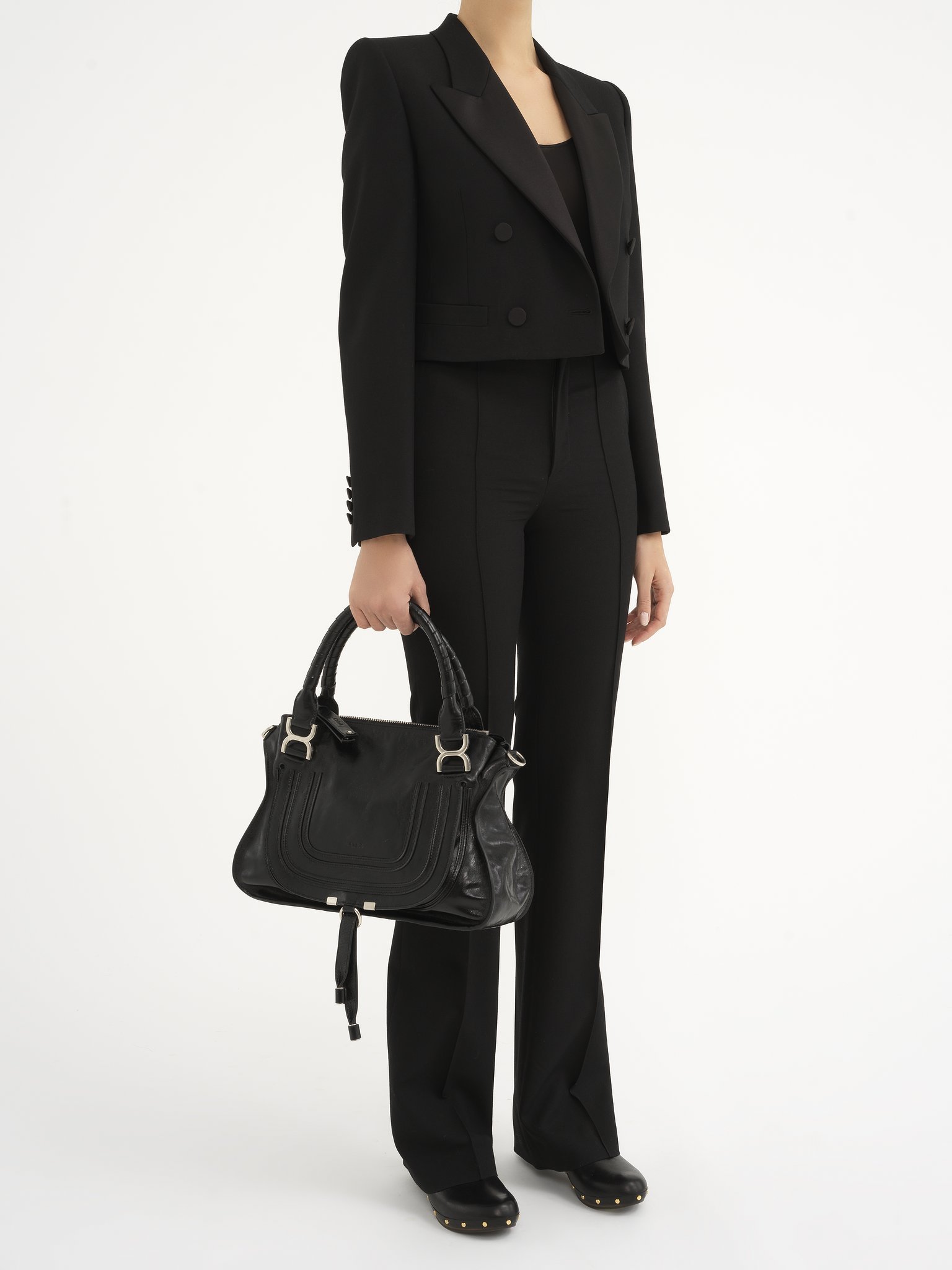 Chloé Marcie Leather Top Handle Bag In Black