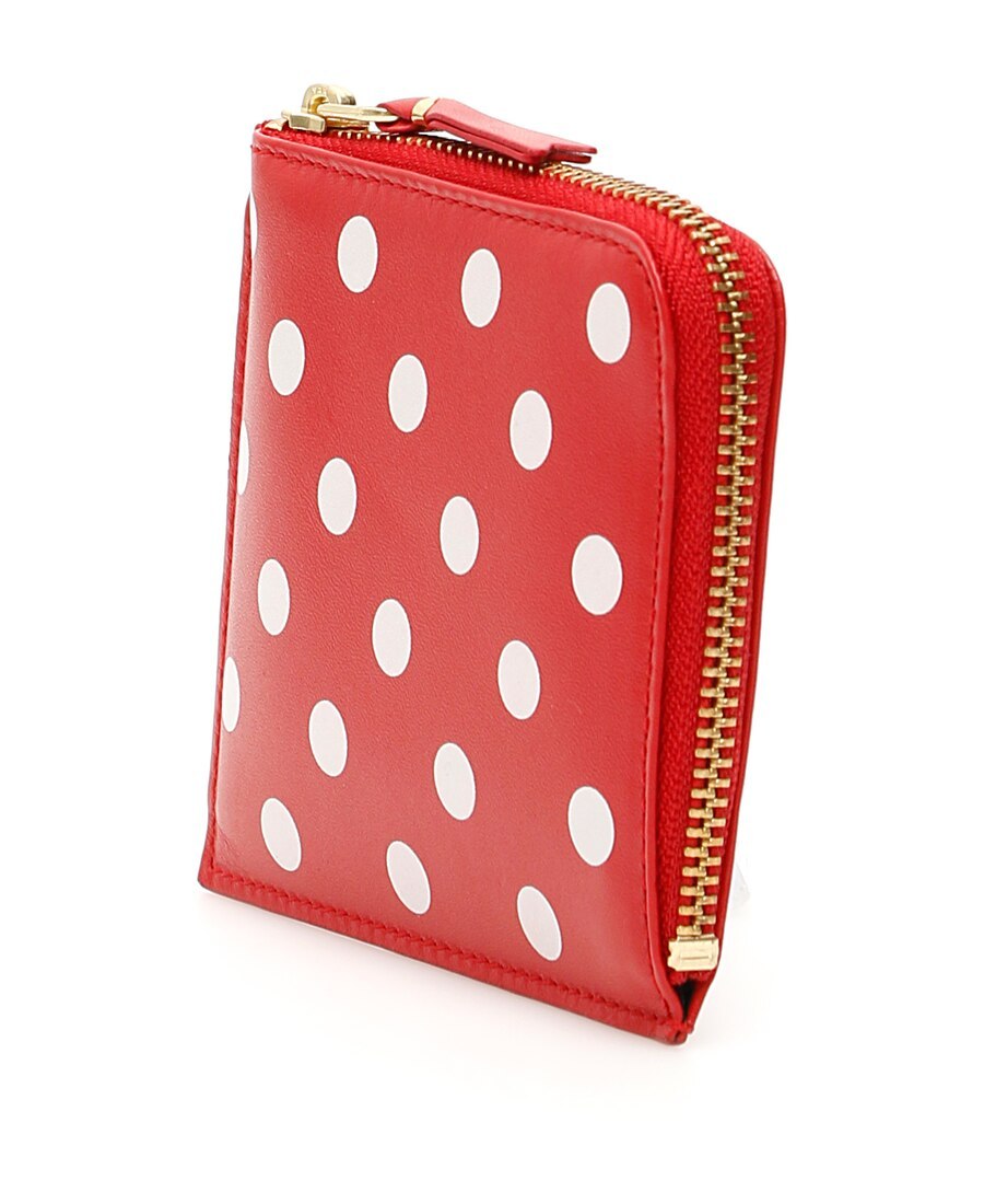 Comme Des Garçons Leather Polkadot Wallet With Zipper In Red