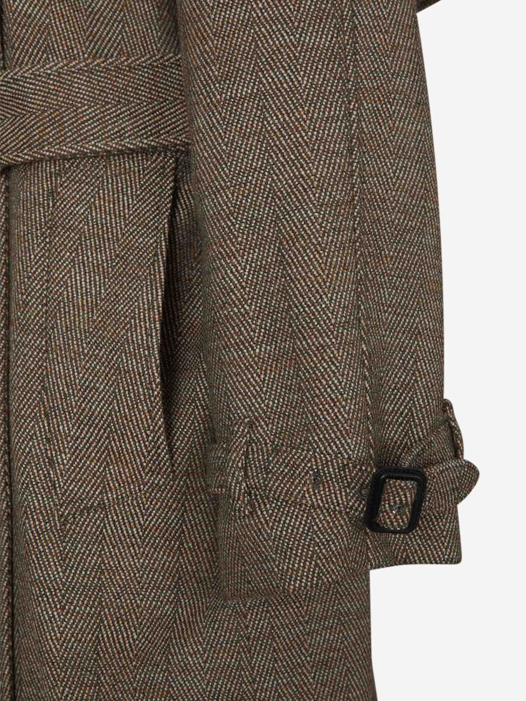 Stella Mccartney Belted Waist Herringbone Trench Coat In Green