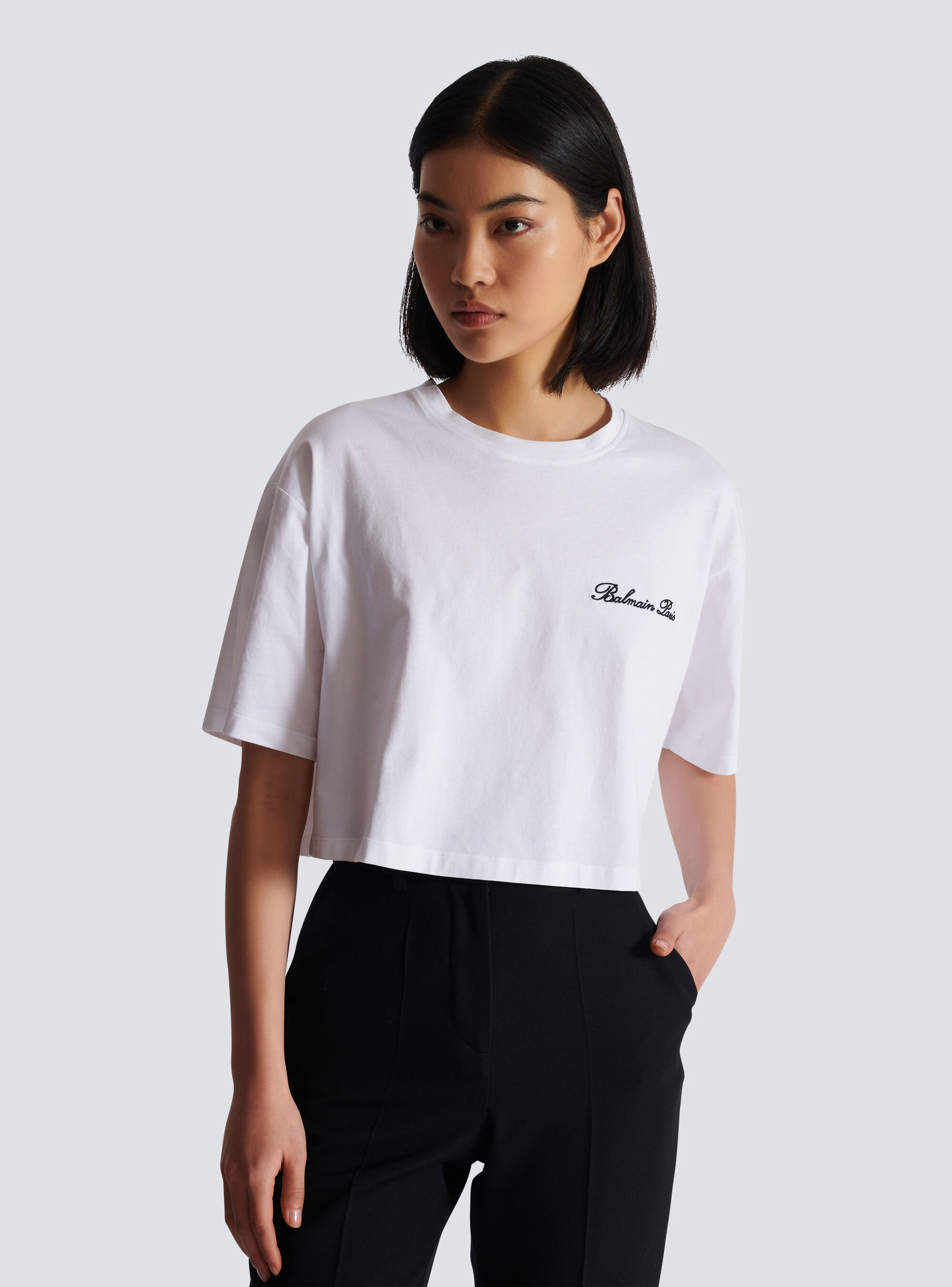 Balmain T-shirt With Signature Embroidery In White