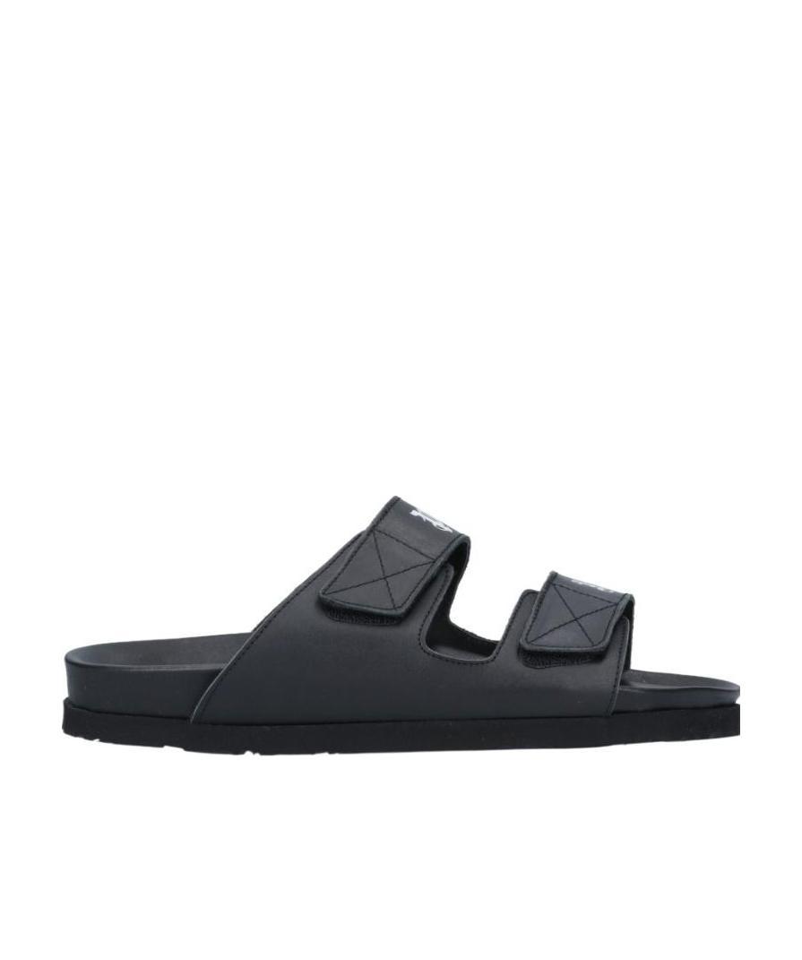 Palm Angels Leather Slides With Logo In Black