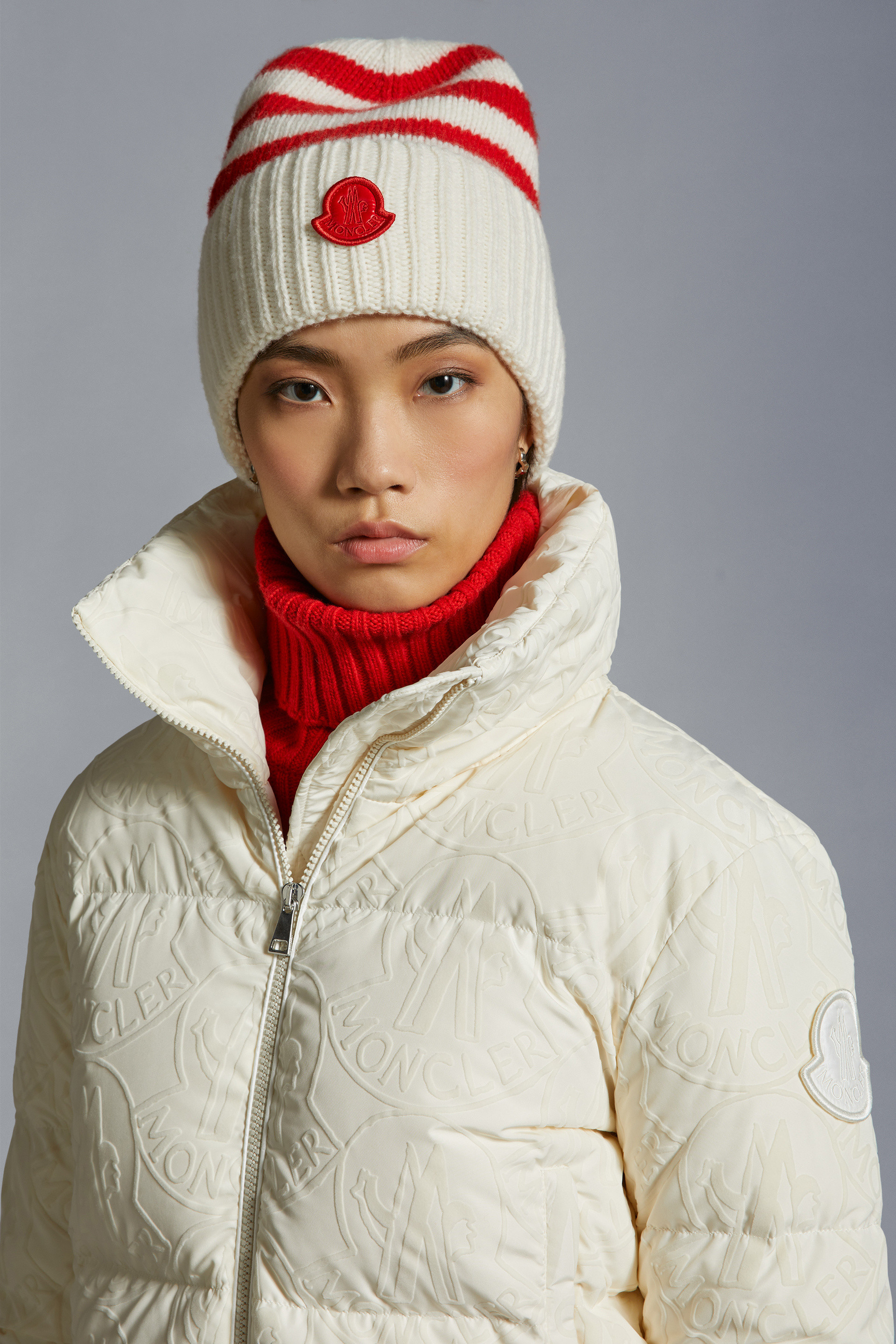 Moncler Striped Ribbed Wool Beanie In Multicolor