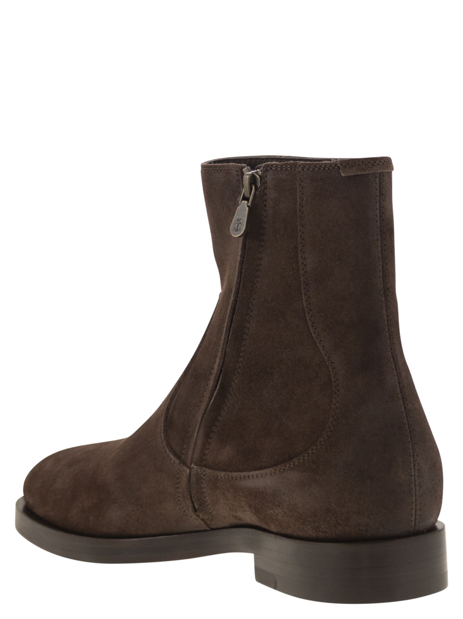 Brunello Cucinelli Round Toe Boots In Burgundy