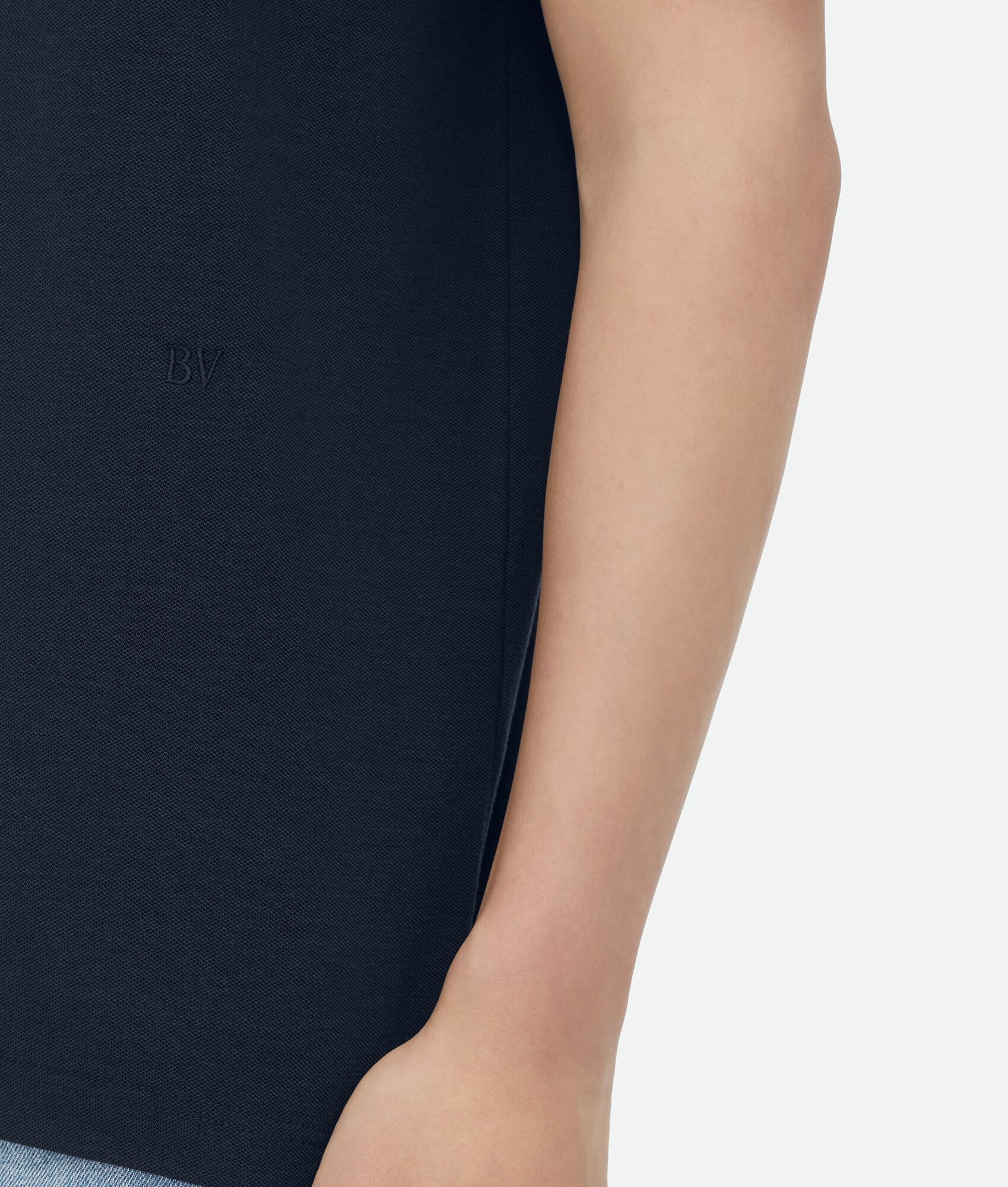 Bottega Veneta Blue Polo With Classic Collar And Embroidered Logo On The Front In Tone On Tone Cotto In Black