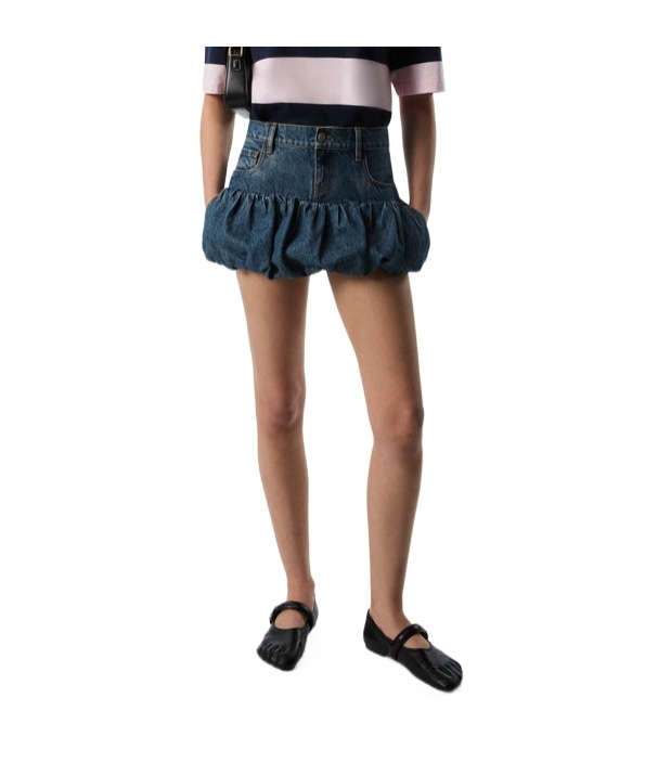 Shop Coperni Gathered-hem Denim Mini Skirt In Multicolor