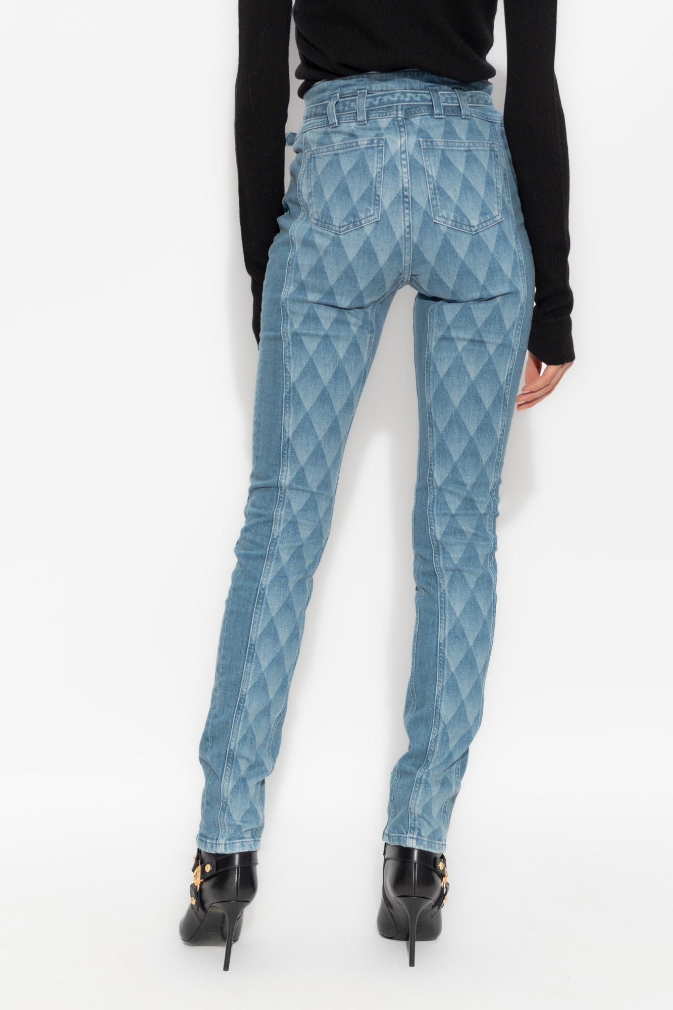 BALMAIN GEOMETRIC-PRINT SKINNY JEANS