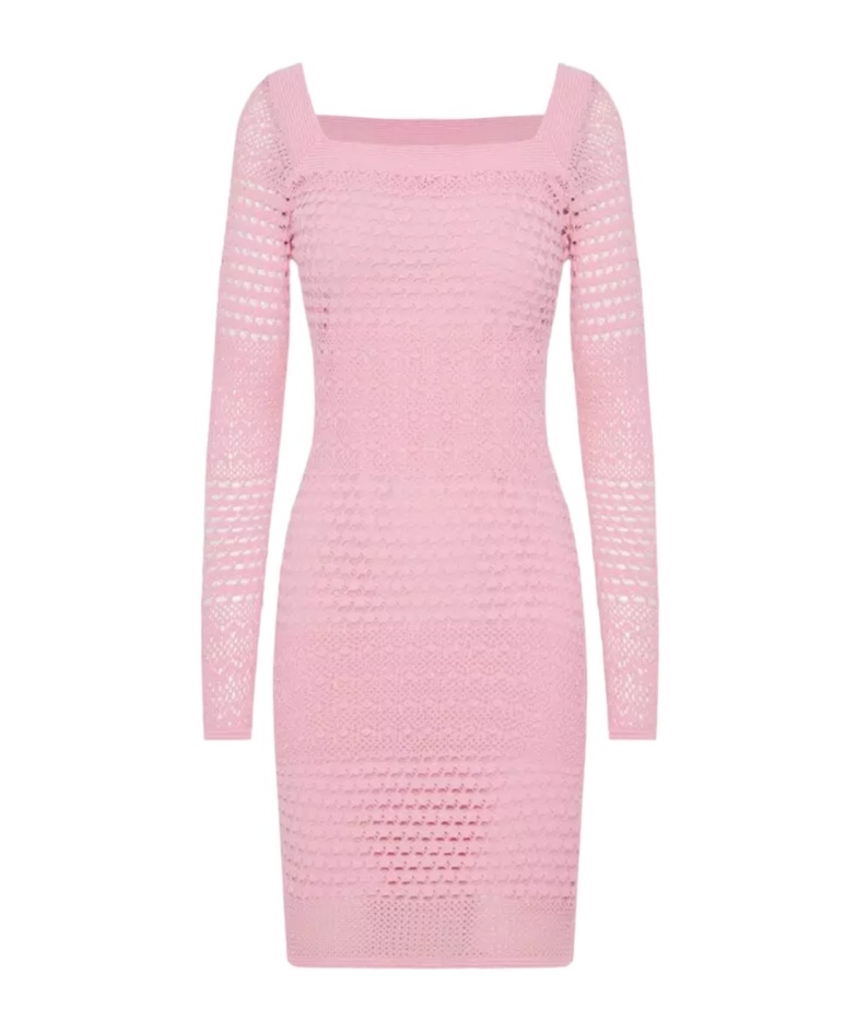 Tom Ford Open-knit Square-neck Minidress In Pink
