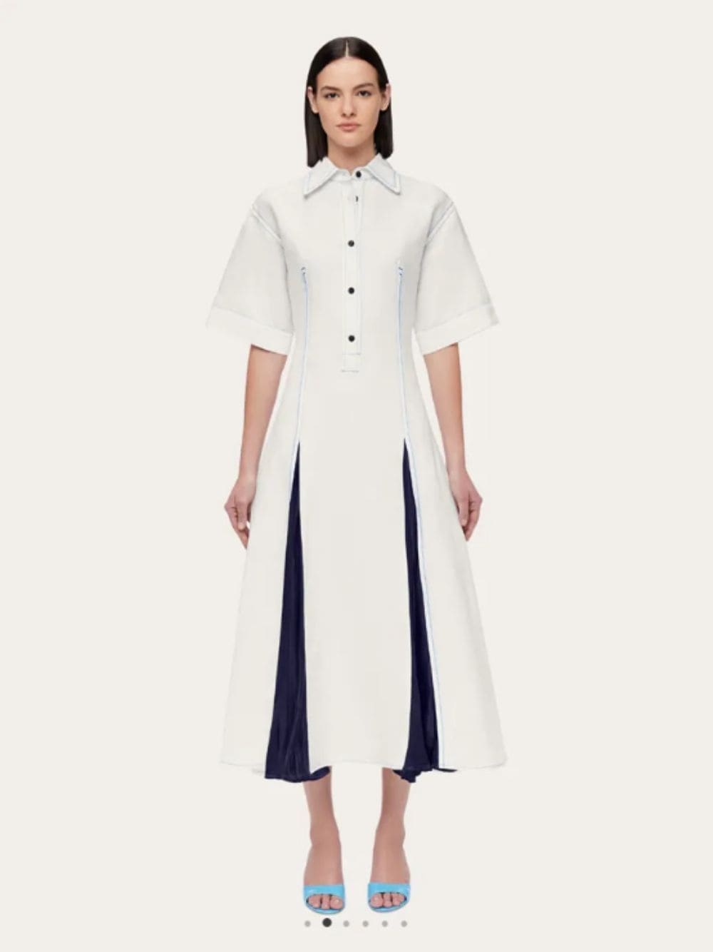 Ferragamo Lapel Short-sleeved Dress In White