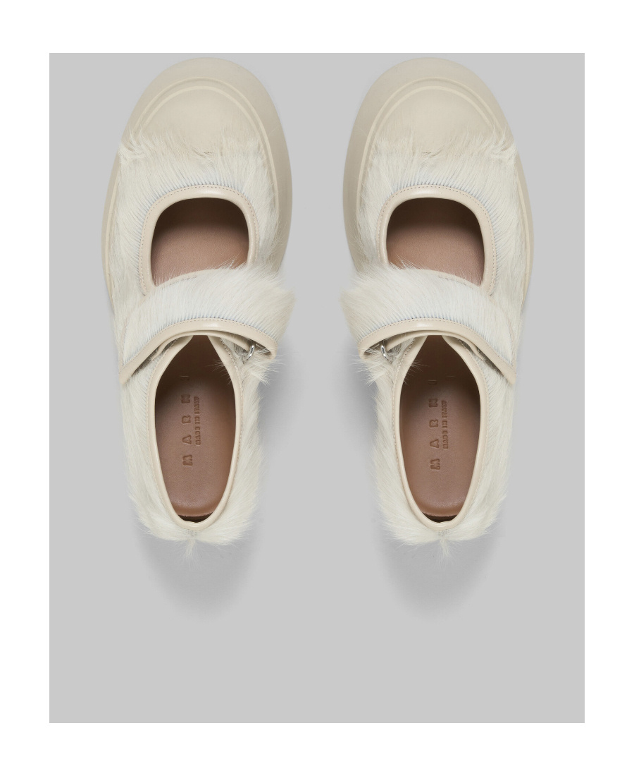 Shop Marni Mary Jane Long-hair Sneakers In White