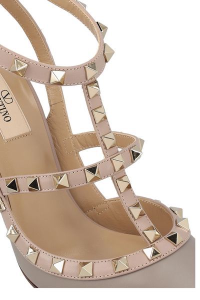 Valentino Garavani Rockstud Ankle Strap Pointed Toe Pump In Nude