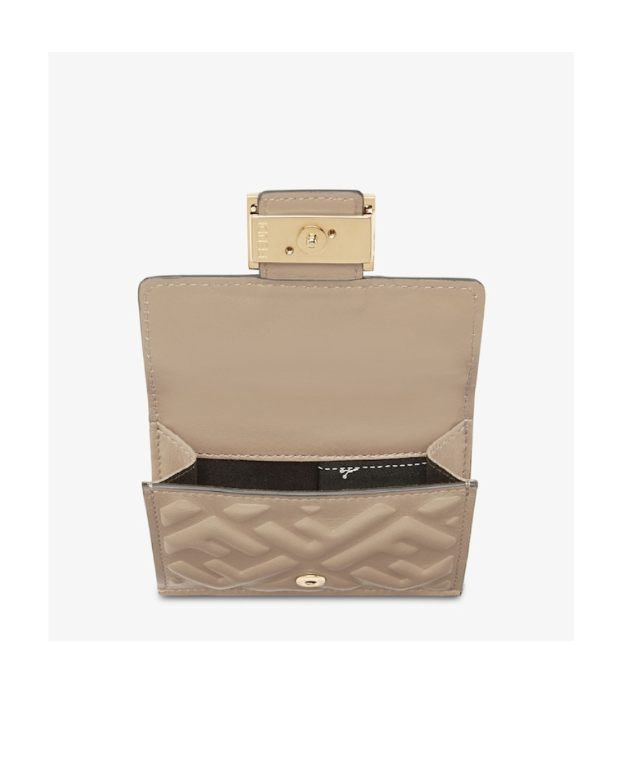 Fendi Micro Baguette Ff-embossed Tri-fold Wallet In Nude