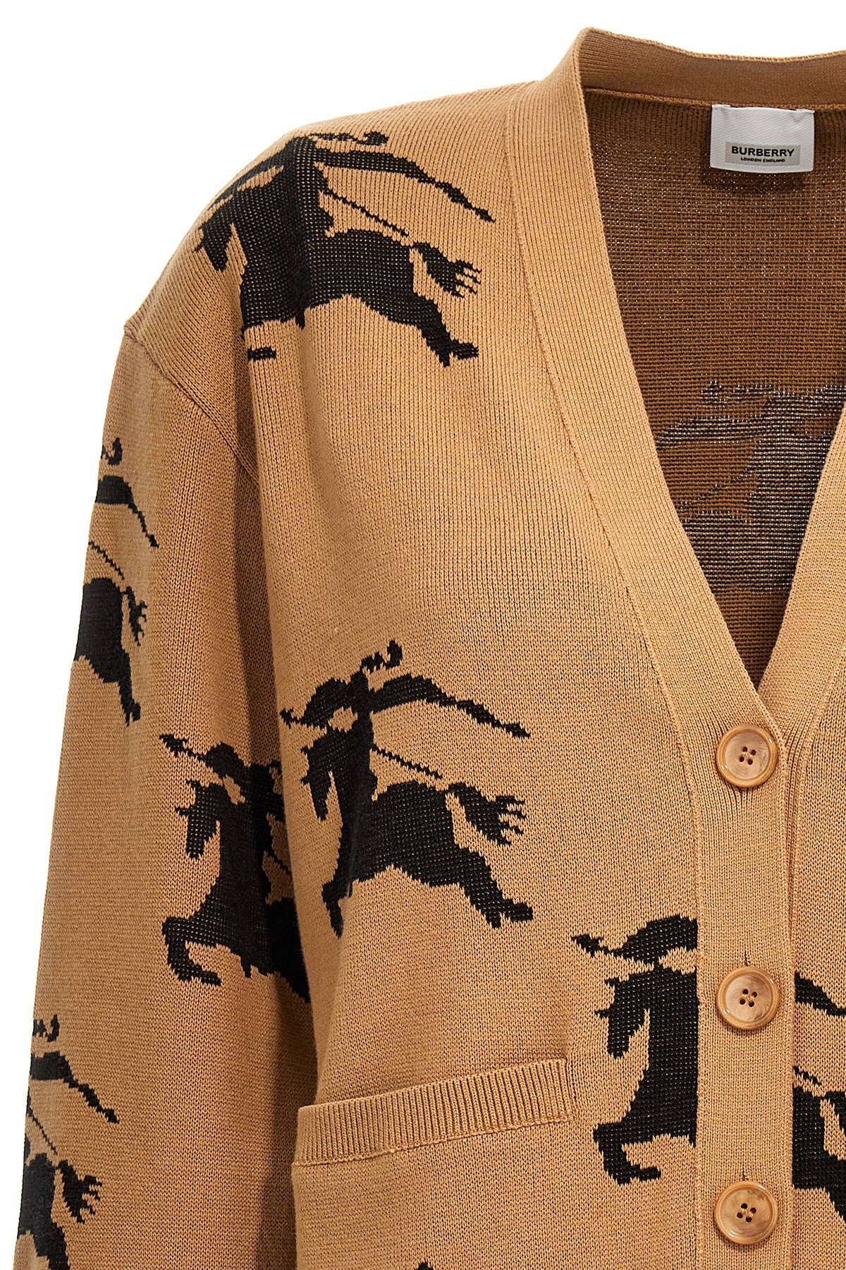 Burberry Brittany Jacquard Logo Knit Cardigan In Brown