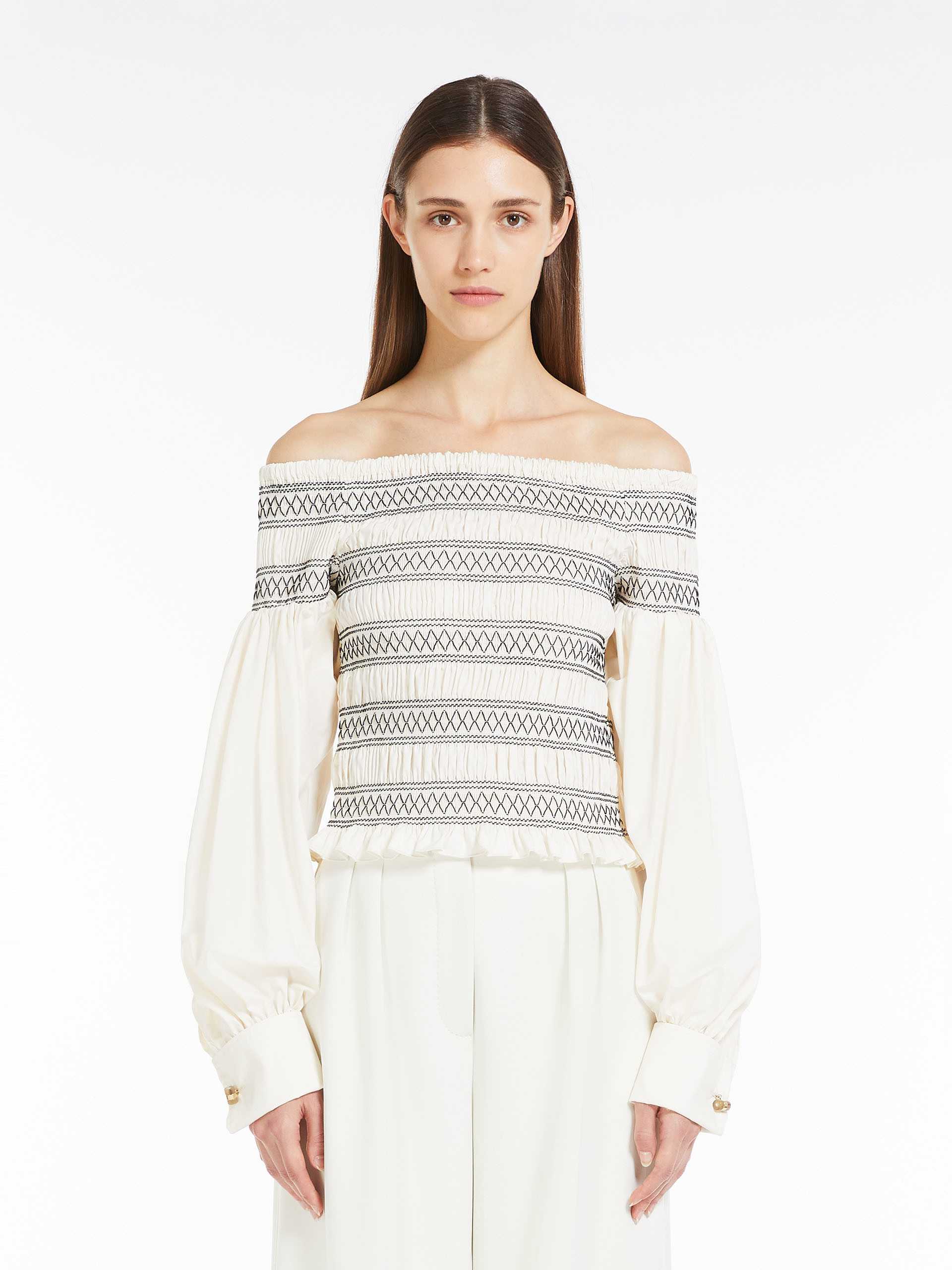 Shop Max Mara Ruffled Long-sleeved Bluse In White