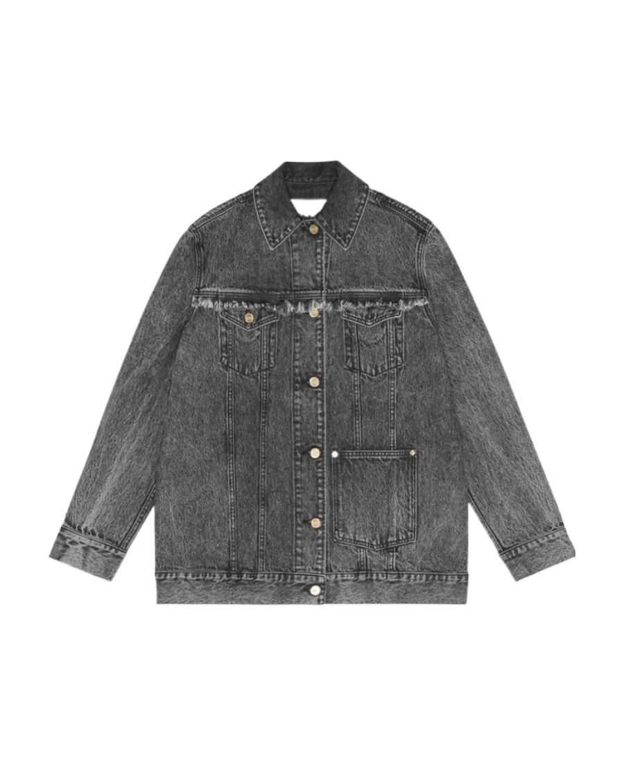 Ganni Snow Washed Denim Oversized Jacket In Black