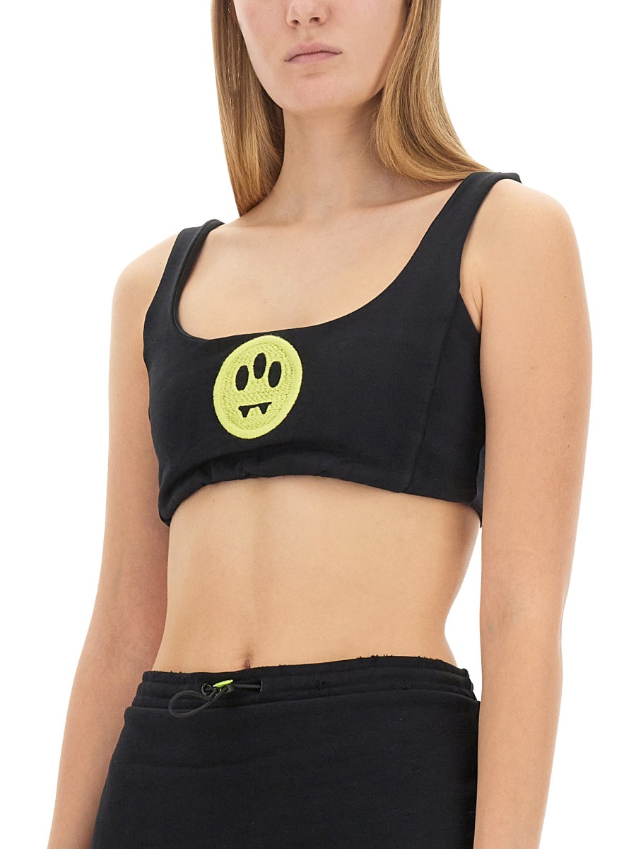 Barrow Smiley-face Jersey Fleece Cropped Top In Black