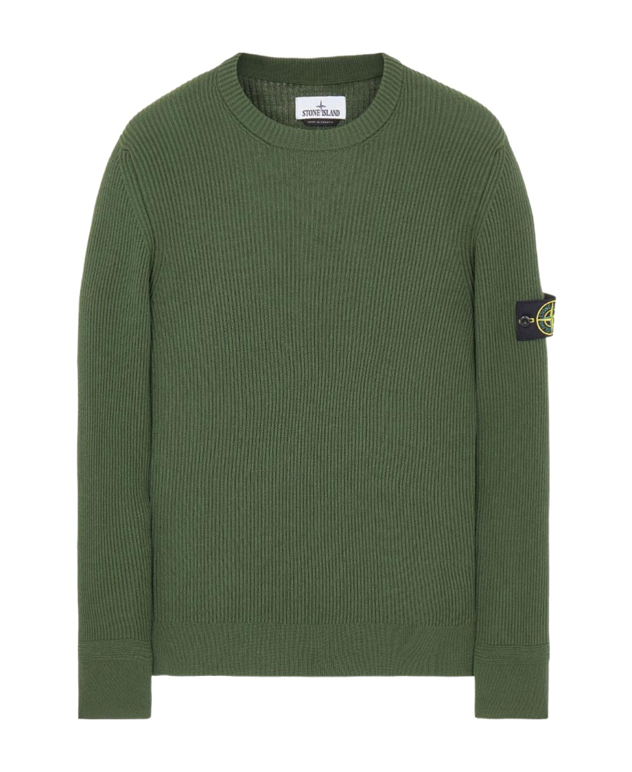 Stone Island Compass-patch Virgin-wool Jumper In Green