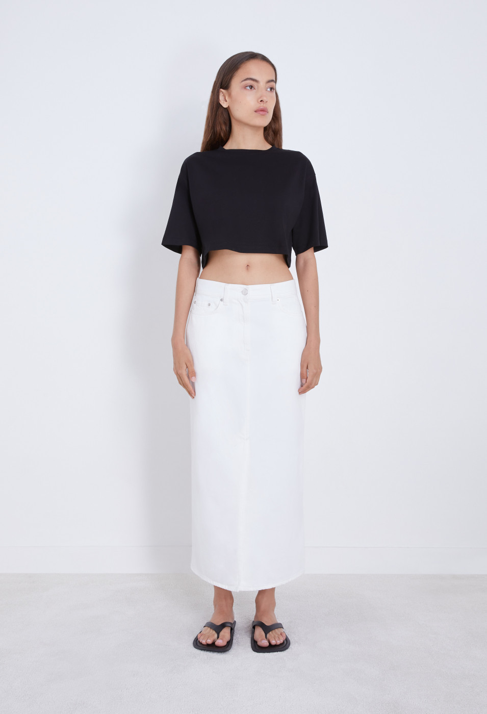LOULOU STUDIO STRAIGHT DENIM MIDI SKIRT