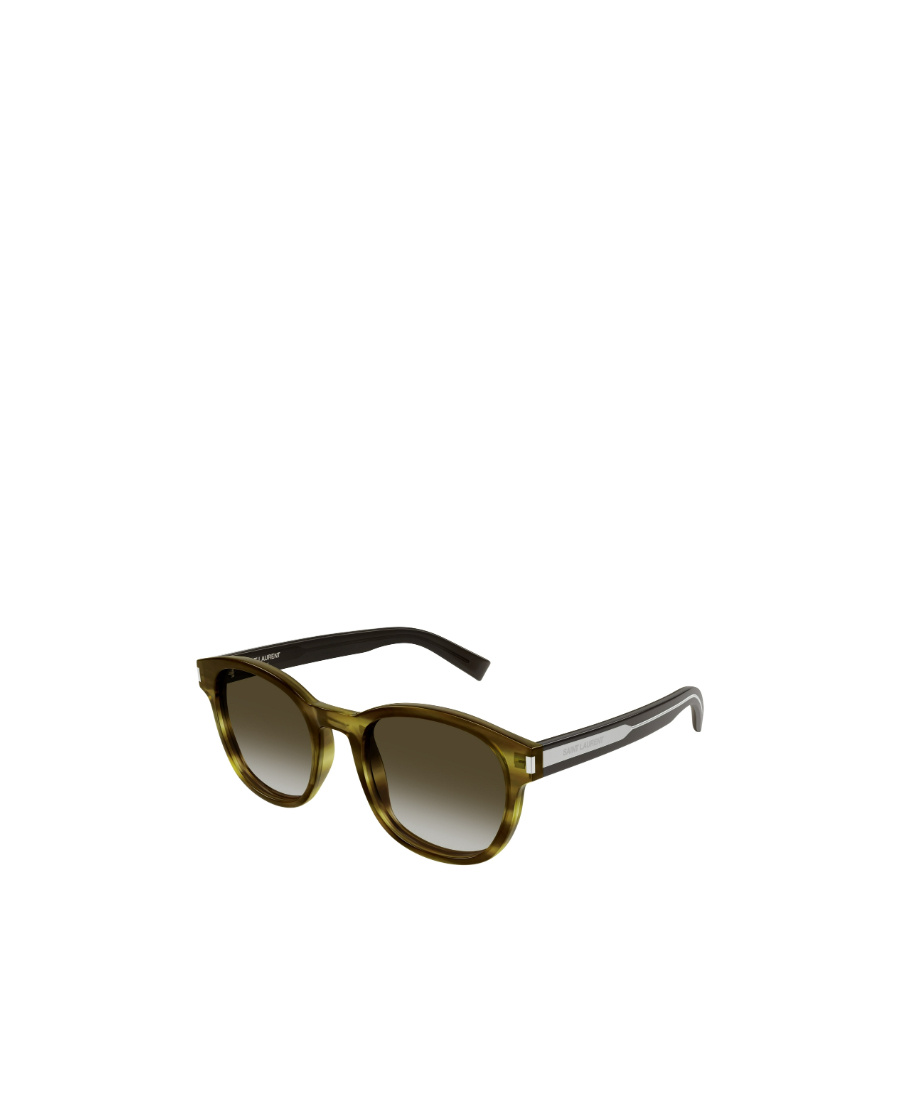 Saint Laurent Logo-engraved Round-frame Sunglasses In Green