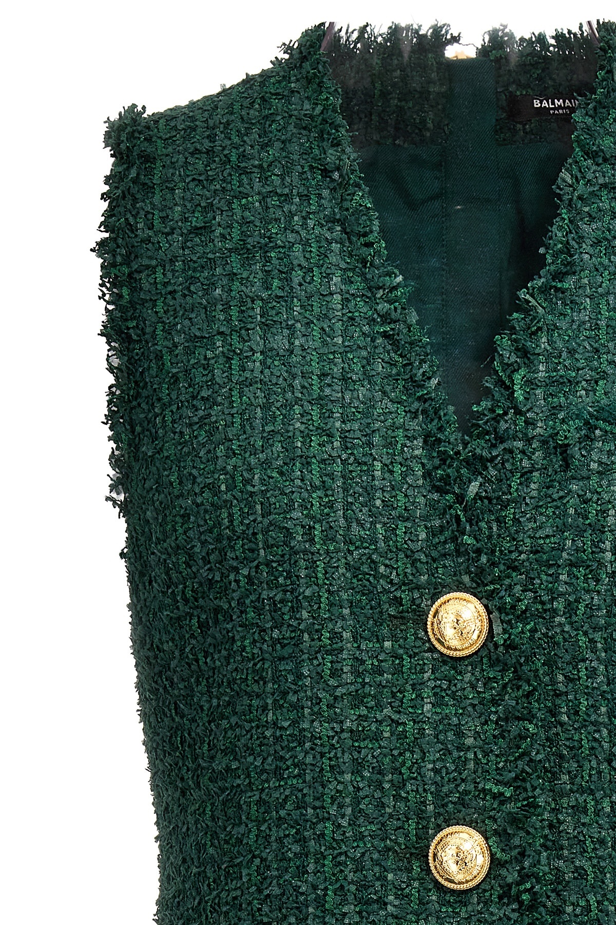 Balmain Button-embellished Tweed Mini Dress In Green