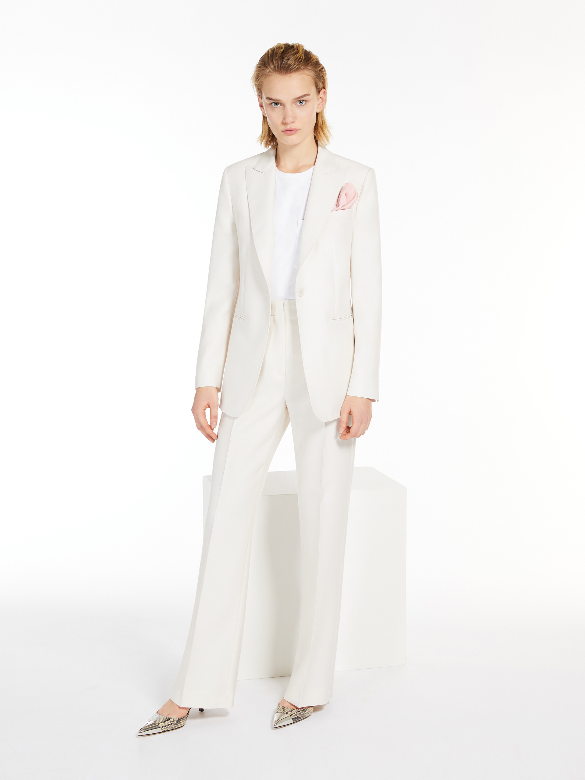 Max Mara Single-breasted Wool Suit Jacket In White