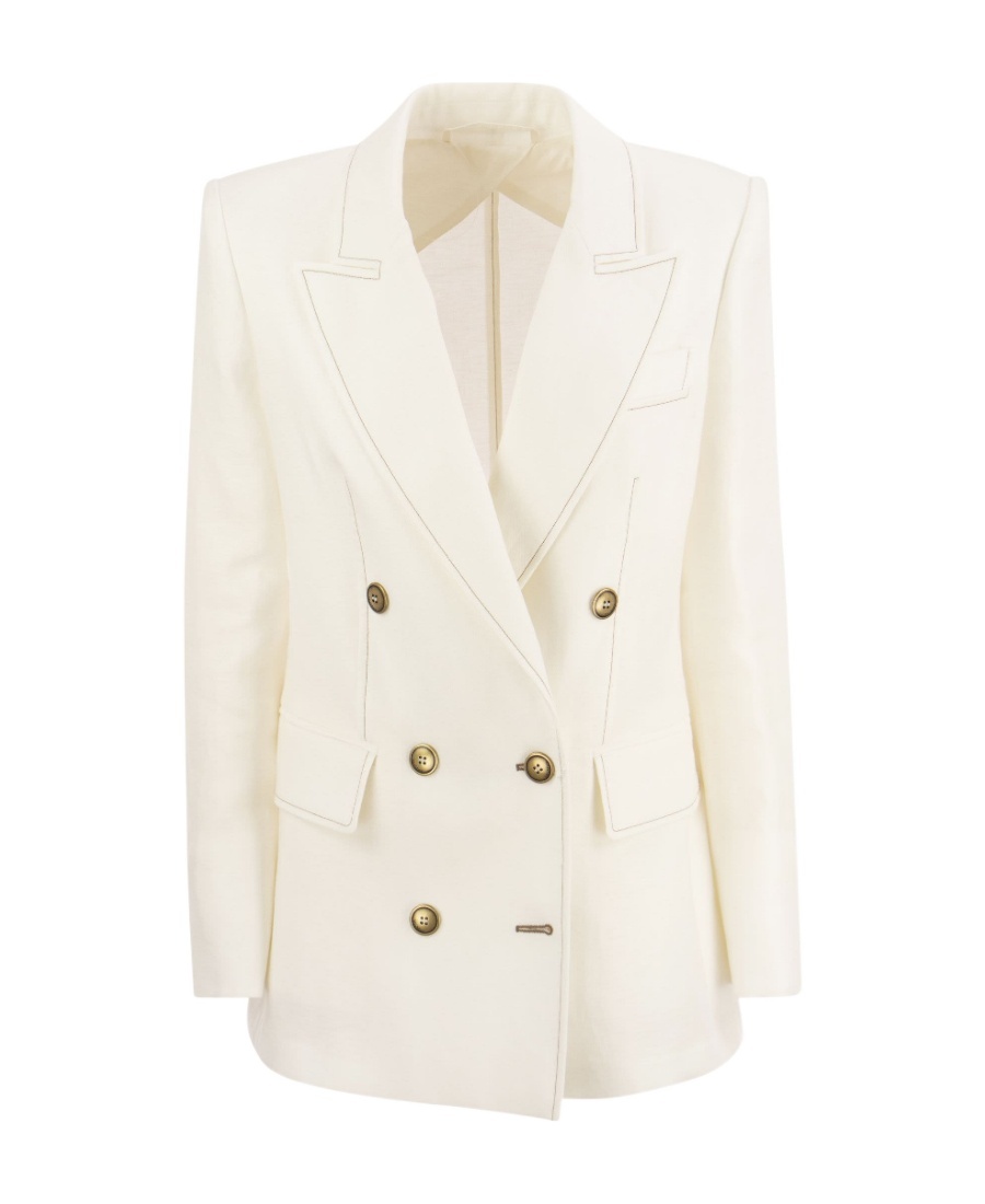 Max Mara Double-breasted Button Blazer In White