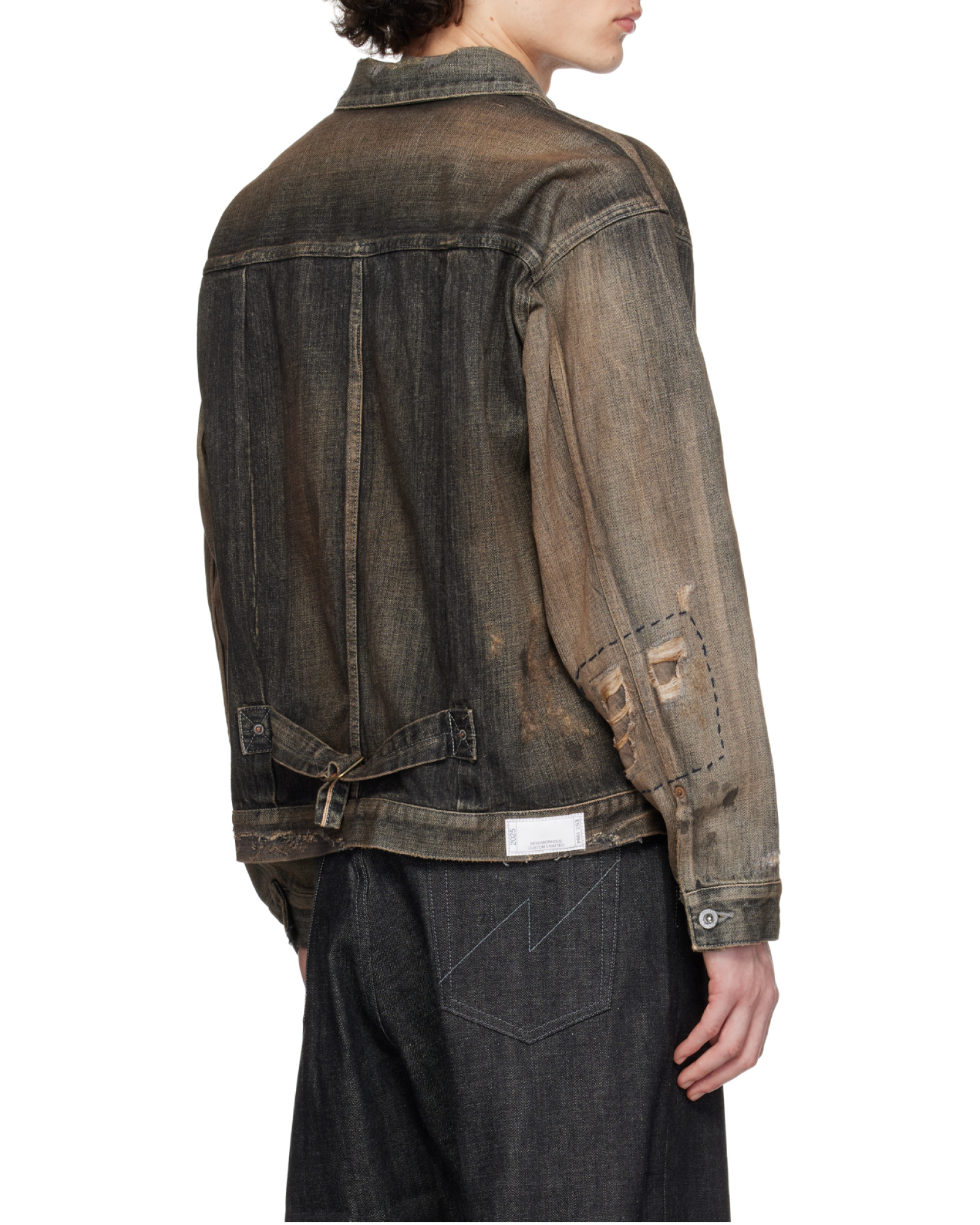 Neighborhood Distressed Denim Jacket In Green