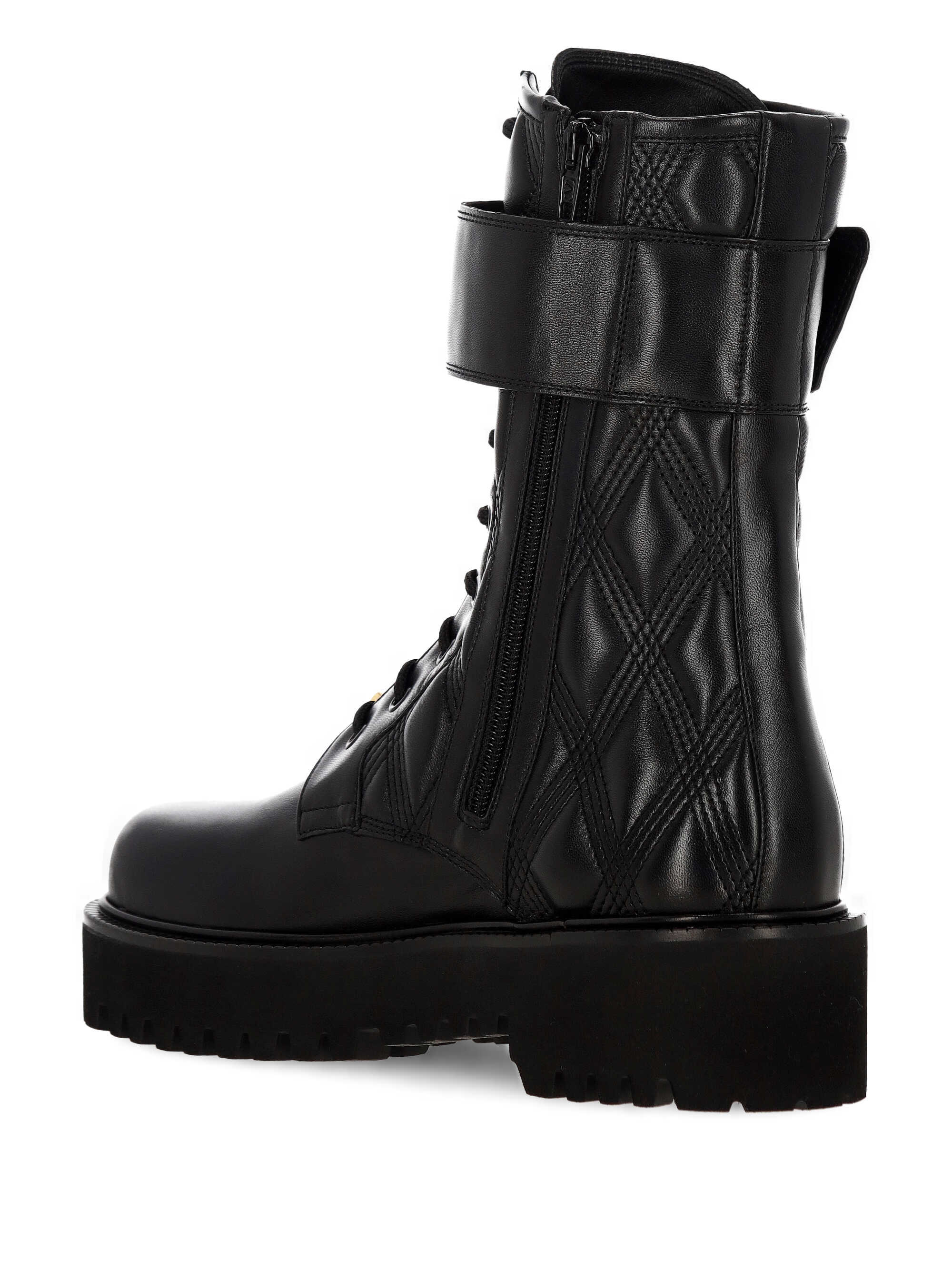 Valentino Quilted Combat Booties Buckle Detail In Black